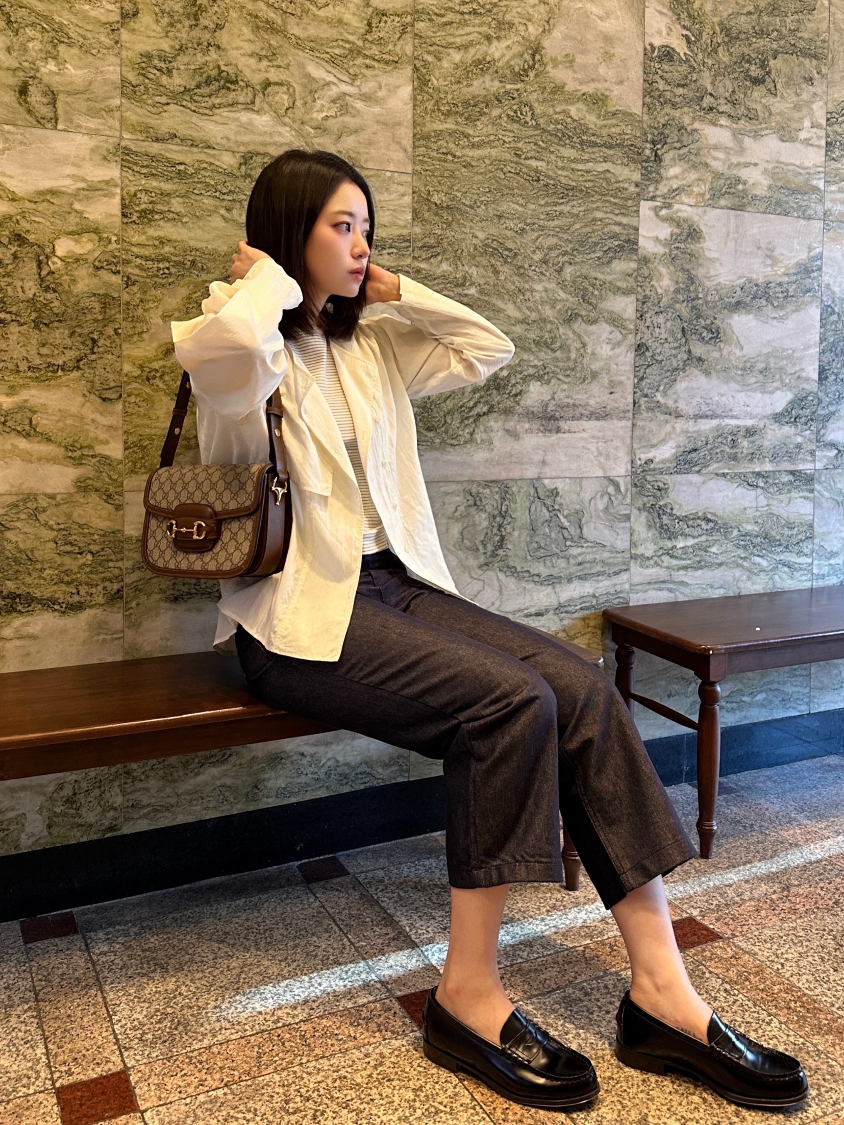 Haruta HS-304 Penny Loafer Black 착용 스타일 - 3