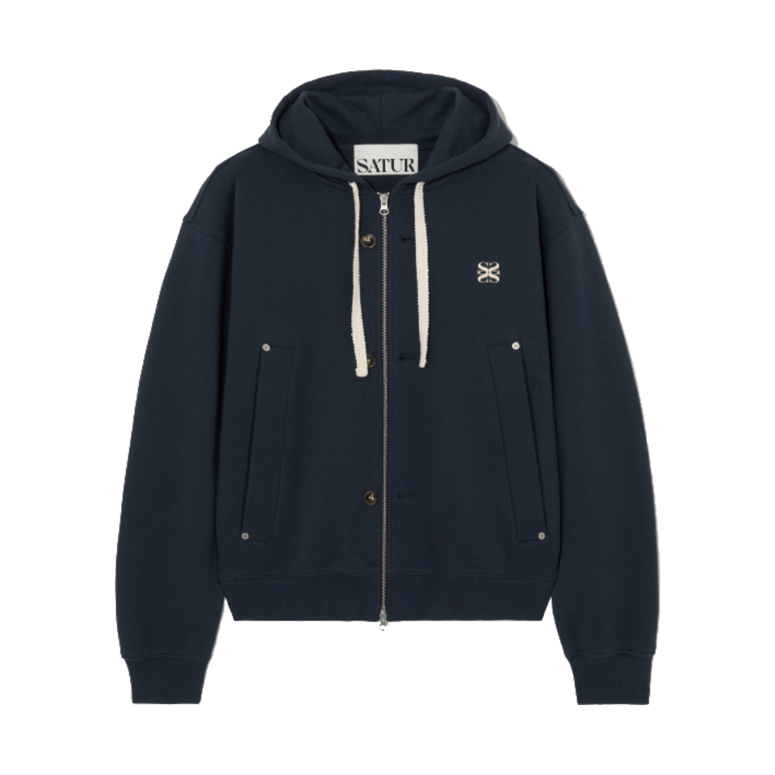 SA243UTJ22NV SATUR Teo Cotton All Day Hood Zip Up Classic Navy