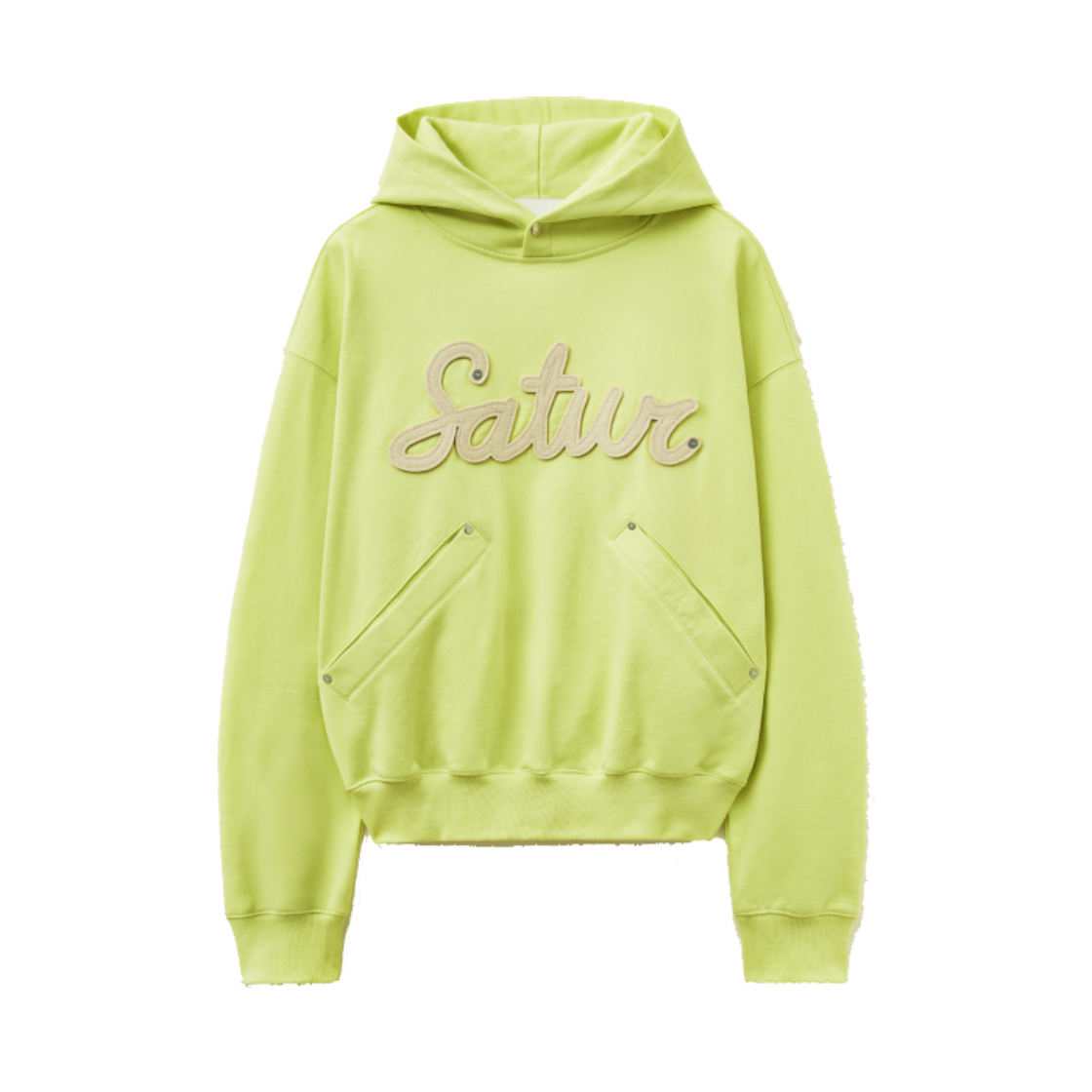 SA251UTH03NY SATUR Lugo Applique Rivet Hoodie Neon Yellow