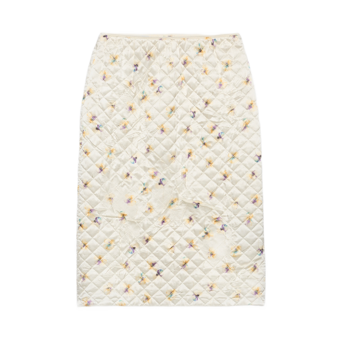 (W) 프라다 플로럴 프린트 퀼티드 사틴 스커트 크림((W) Prada Floral-Print Quilted Satin Skirt Cream) - 1