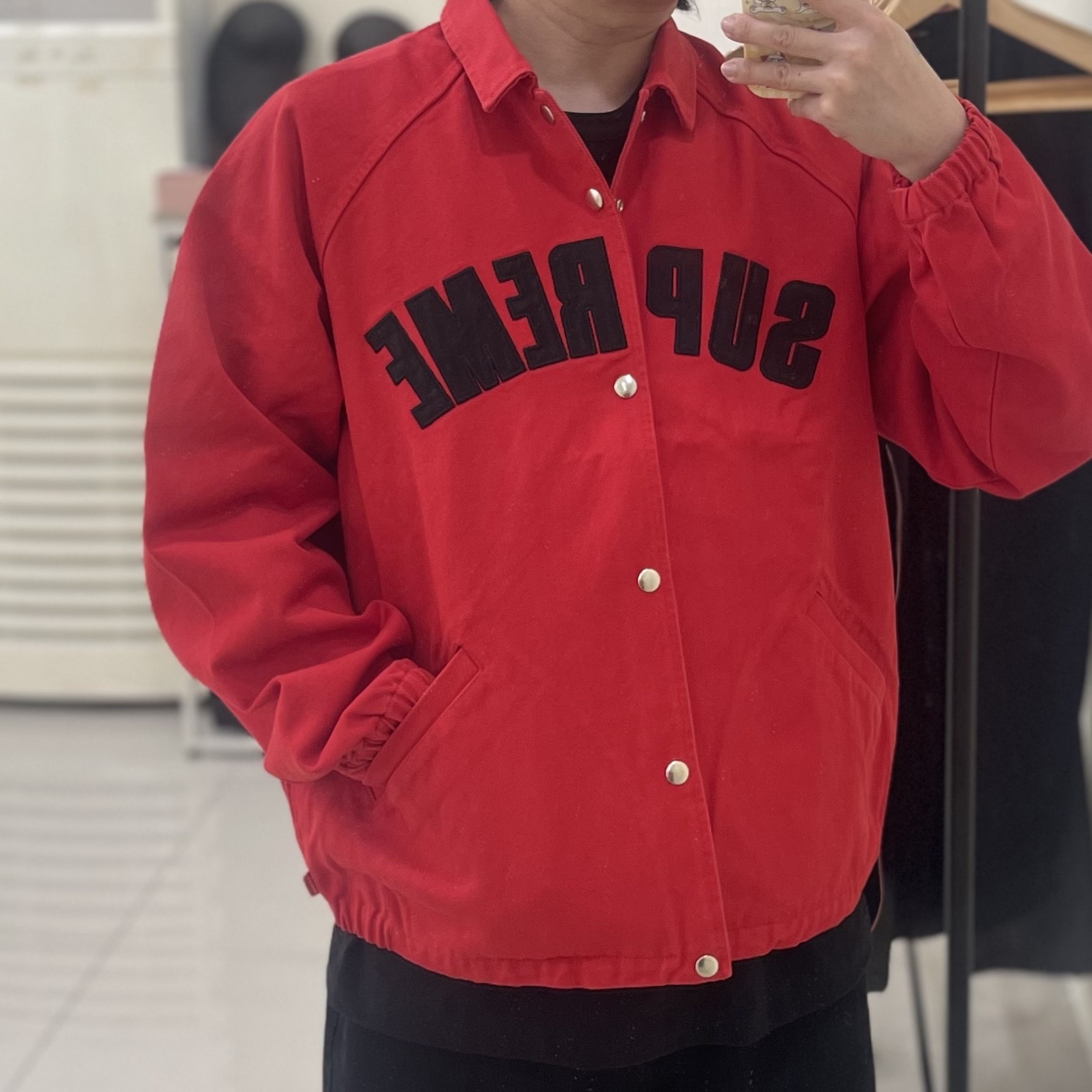 Supreme Arc Denim Coaches Jacket Red - 25SS 착용 스타일