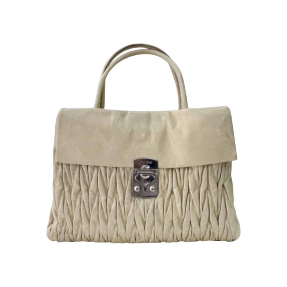 ITTEH8E6P9OU Miu Miu Womens Matelasse Leather Vitello Handbag Tote Bag Ivory