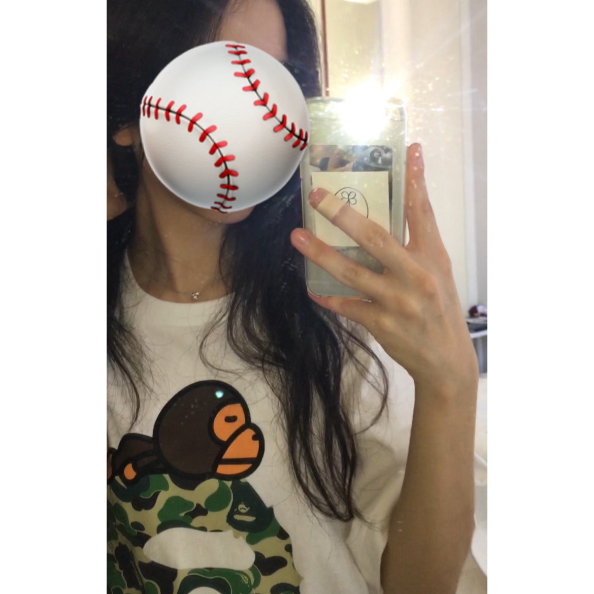 BAPE ABC Camo Milo on Big Ape T-Shirt White Green 착용 스타일