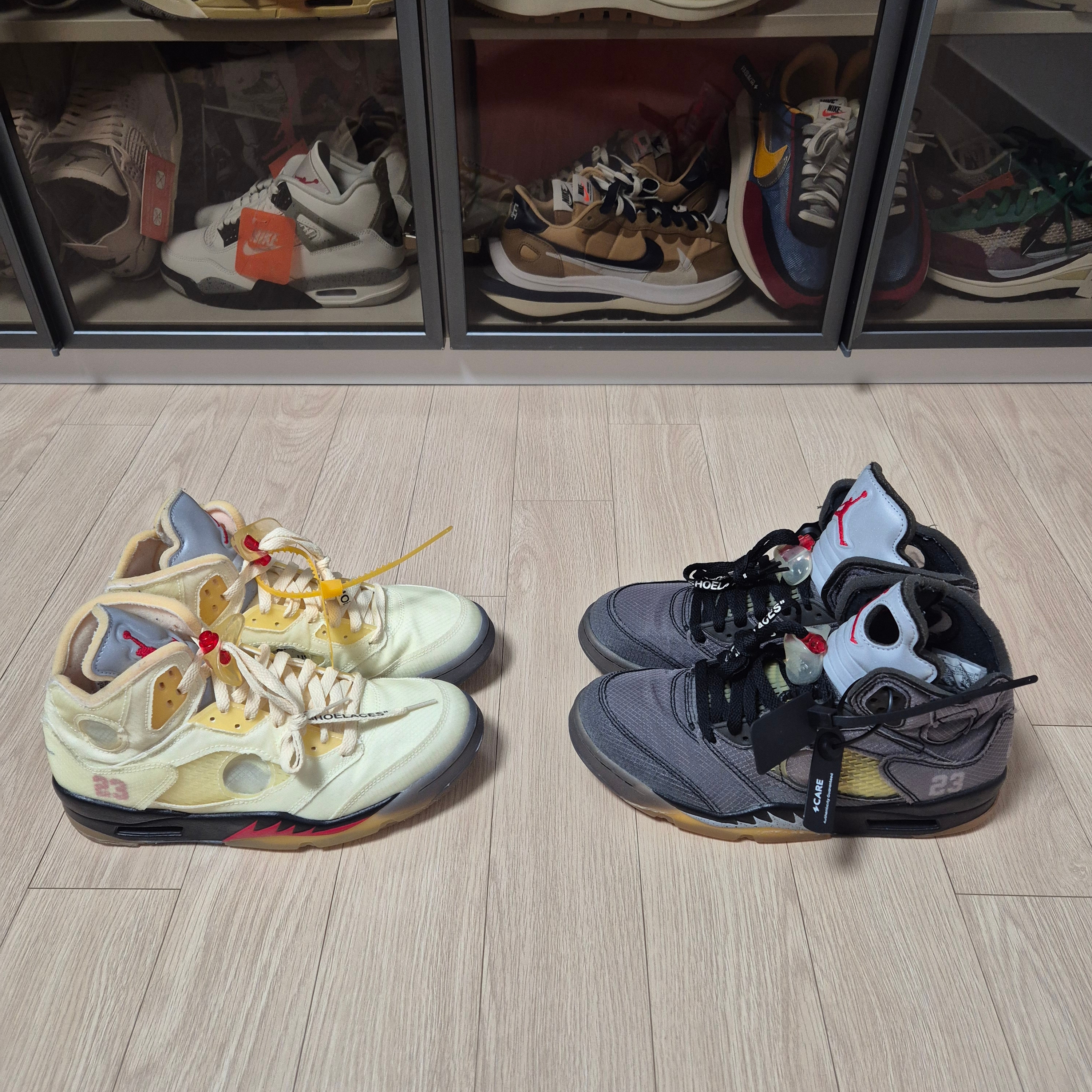 Jordan 5 x Off-White Retro SP Black Muslin, Jordan 5 x Off-White Retro SP Sail Fire Red 착용 스타일 - 5