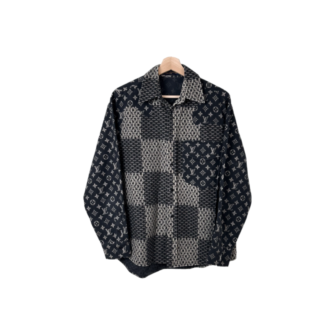 ITUC8APGWKF9 Louis Vuitton Nigo Giant Damier Monogram Flannel Shirt Black