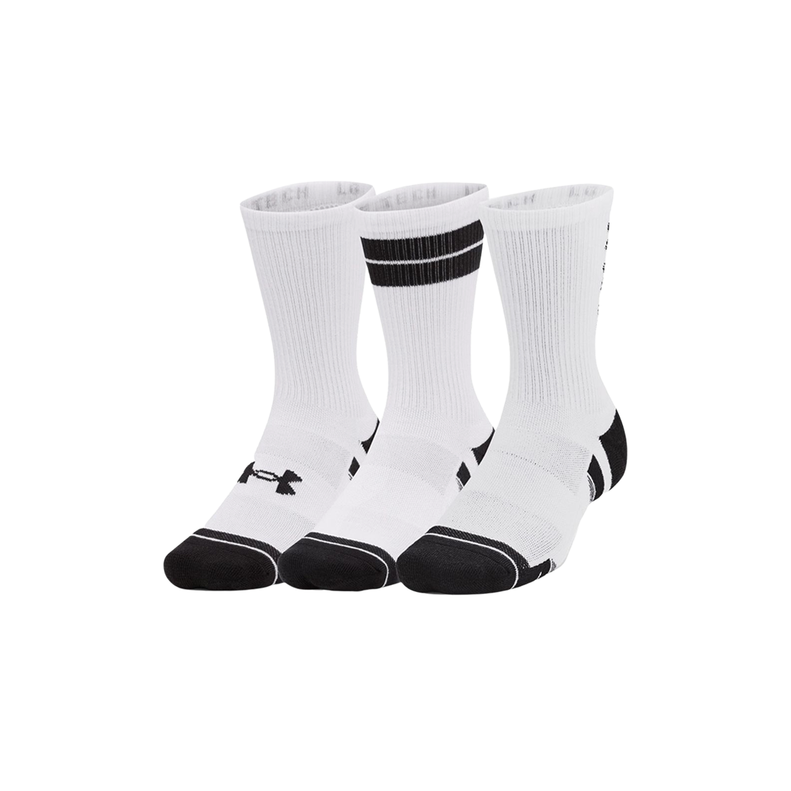 1379515-101 Under Armour Performance Tech Crew Socks White Black (3 Pack)