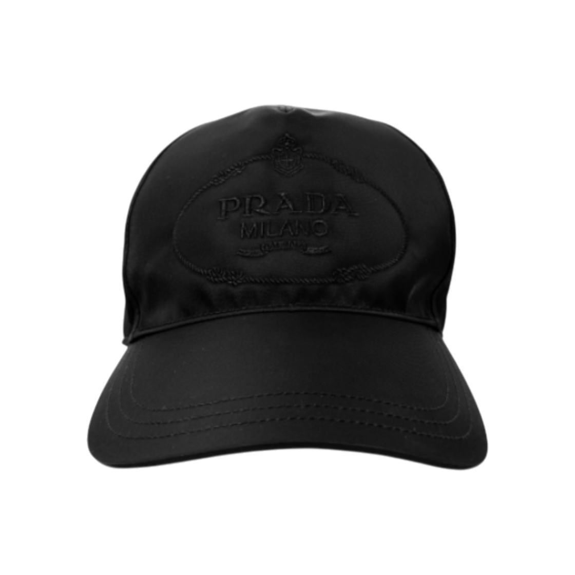 ITTV78KVW9L8 Prada Embroidered Logo Nylon Baseball Cap Black