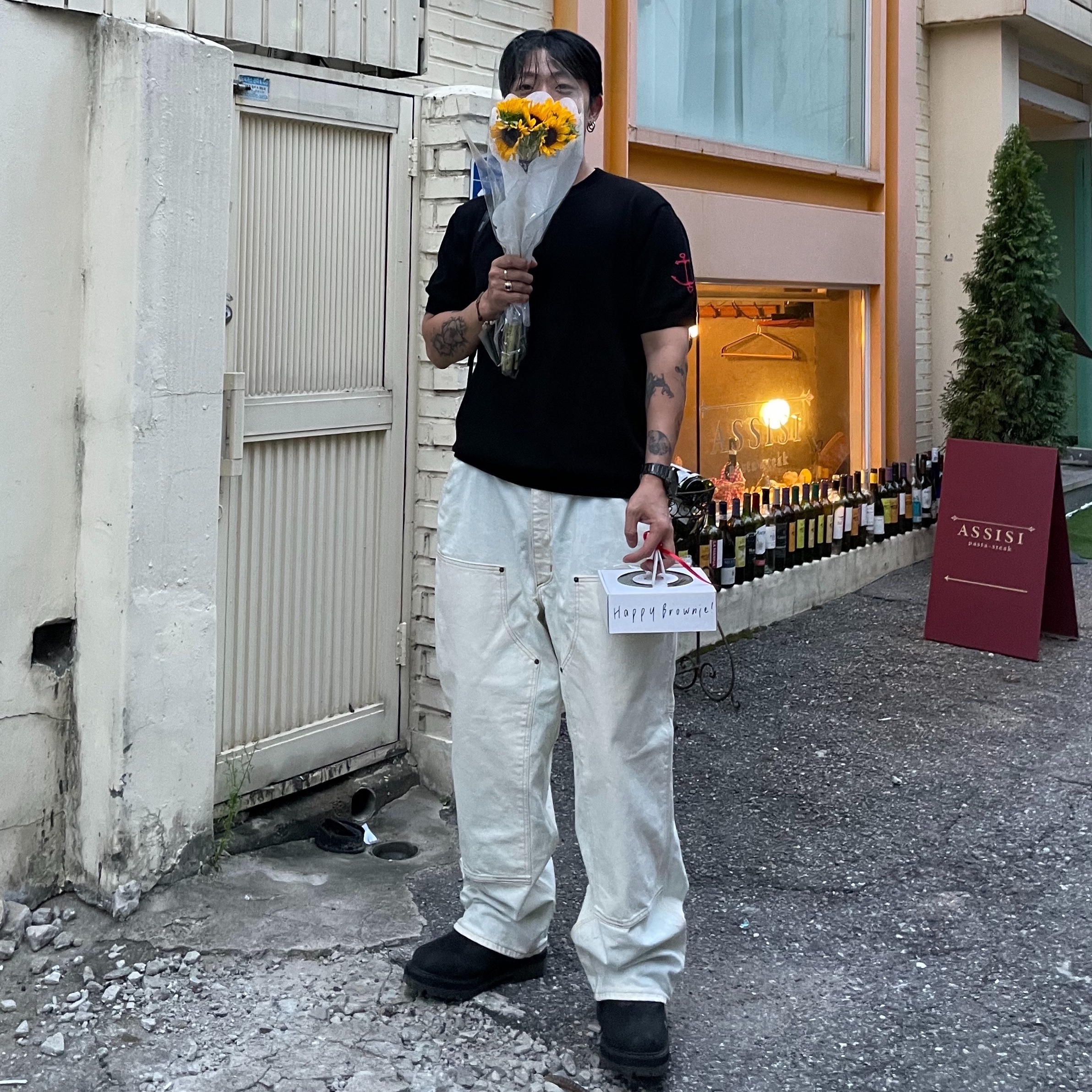 Carhartt WIP Dearborn Canvas Double Knee Pants Basalt Rinsed 착용 스타일 - 1