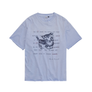 Polyteru HANK Doodle Cat 1/2 Tee Raw Cut Light Blue
