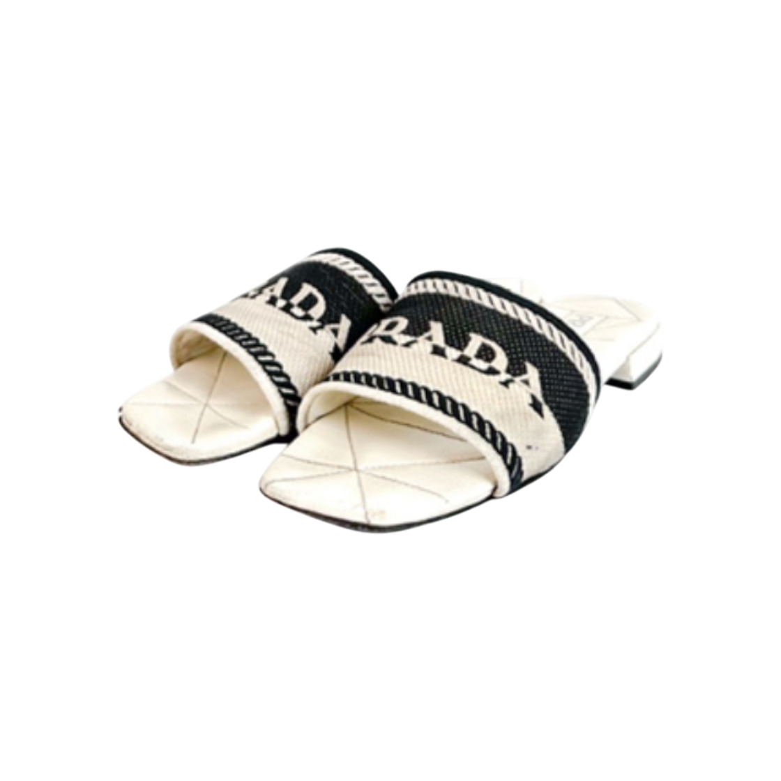 프라다 여성 22ss 패브릭 자수 로고 그래픽 슬라이드 슬리퍼(Prada Women's 22ss Fabric Embroidery Logo Graphic Slide Slippers)