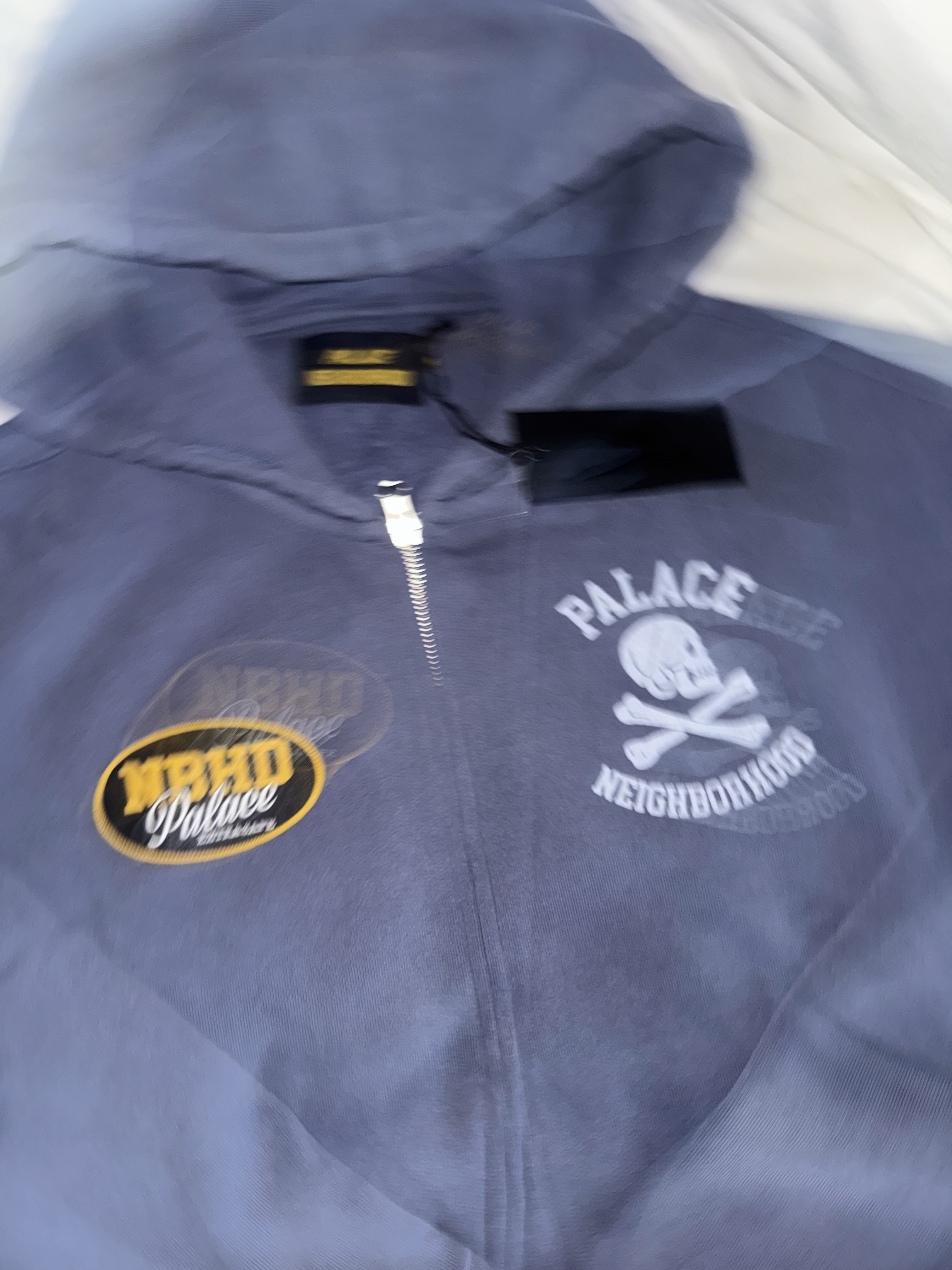 Palace x Neighborhood Skull Zip Hood Navy - 25FW 착용 스타일 - 4