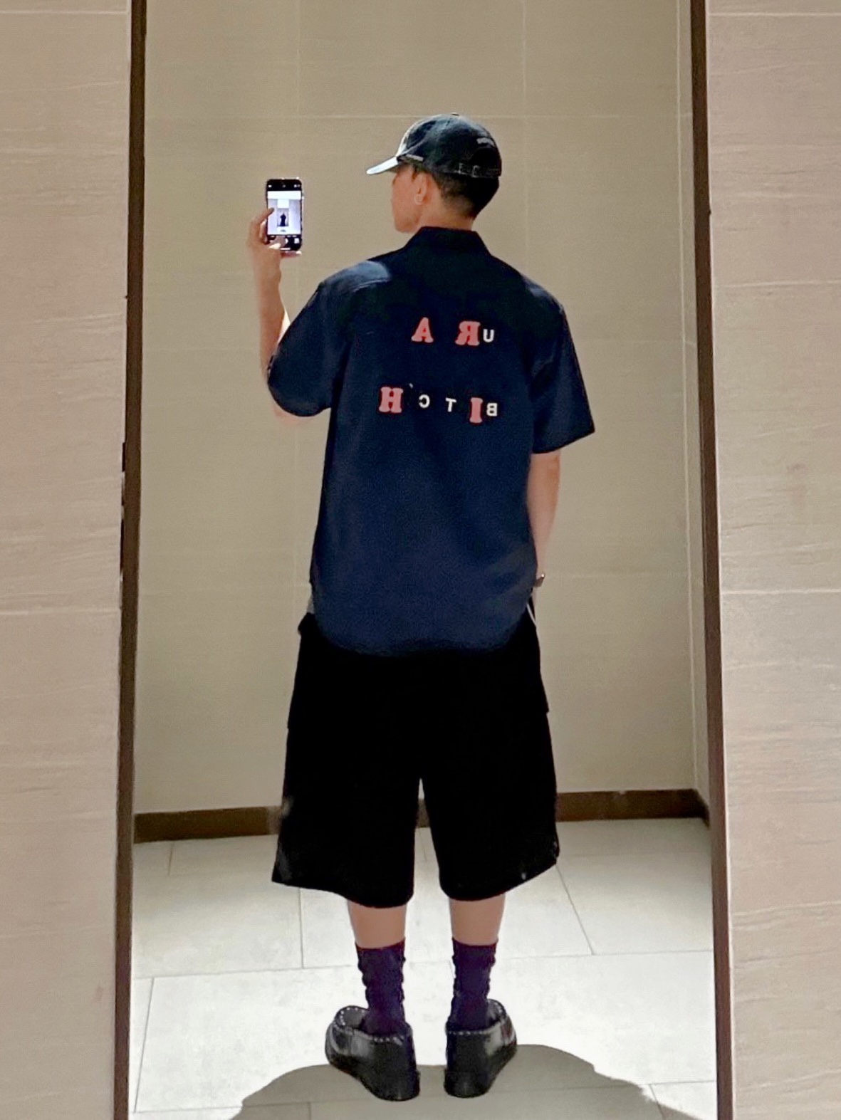 Supreme Bitch S/S Work Shirt Navy - 25SS 착용 스타일