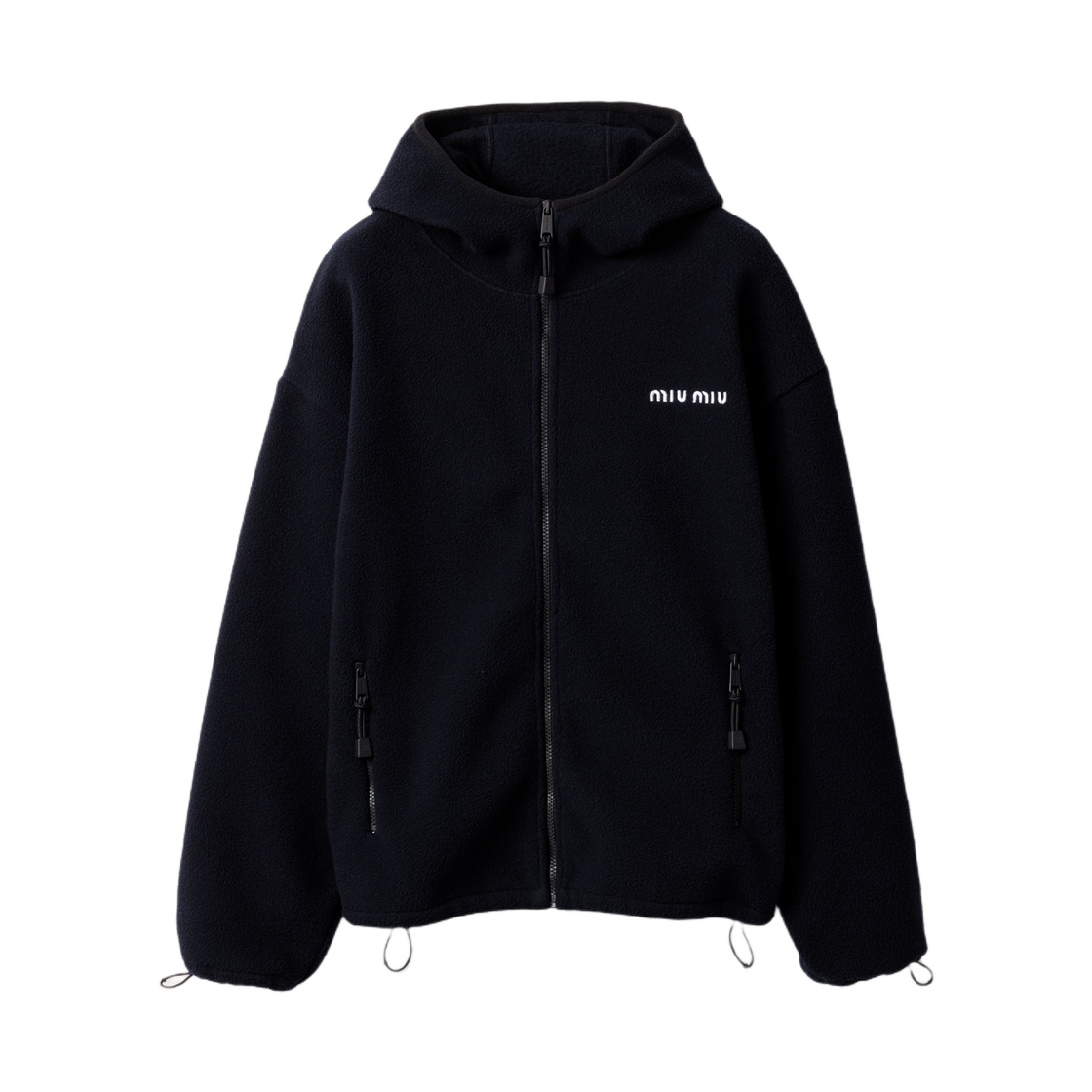 MJL053-18E3-F0008 (W) Miu Miu Cotton Fleece Zipper Hoodie Navy