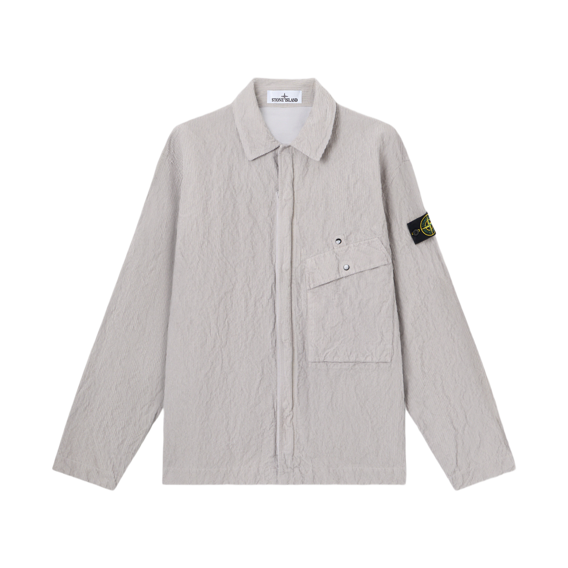K2S1512000-20S0229-V0061 Stone Island 1200020 Wrinkled Corduroy 500 Tc Comfort Fit Overshirt with Chest Pocket and Two Way Zip Pearl Grey - 25FW