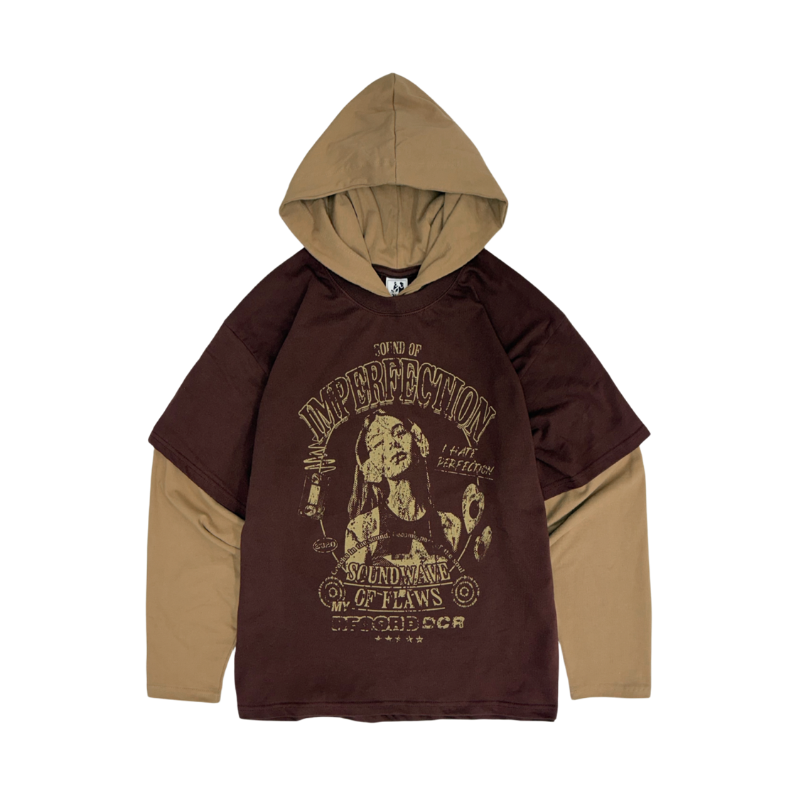 디파이클럽로버스 임펄펙션 레이어드 후디 슬리브 브라운(DEFYCLUBROBBERS Imperfection Layered Hoodie Sleeves Brown)