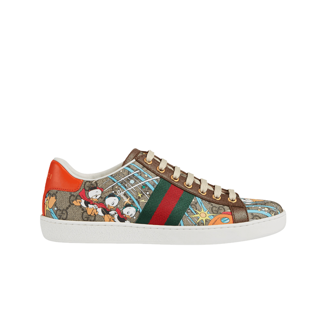 (W) 구찌 x 디즈니 도날드 덕 휴이 듀이 루이 에이스 스니커즈 베이지 에보니((W) Gucci x Disney Donald Duck Huey Dewey Louie Ace Sneakers Beige Ebony) - 1