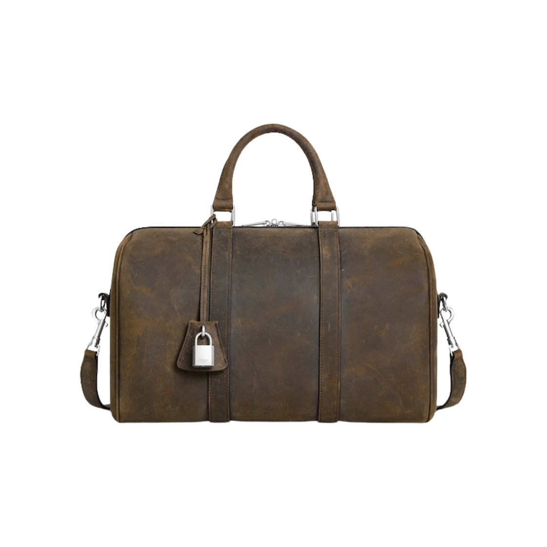 118553GST-19SI Celine Large Boston in Suede Calfskin Waxed Effect Brown