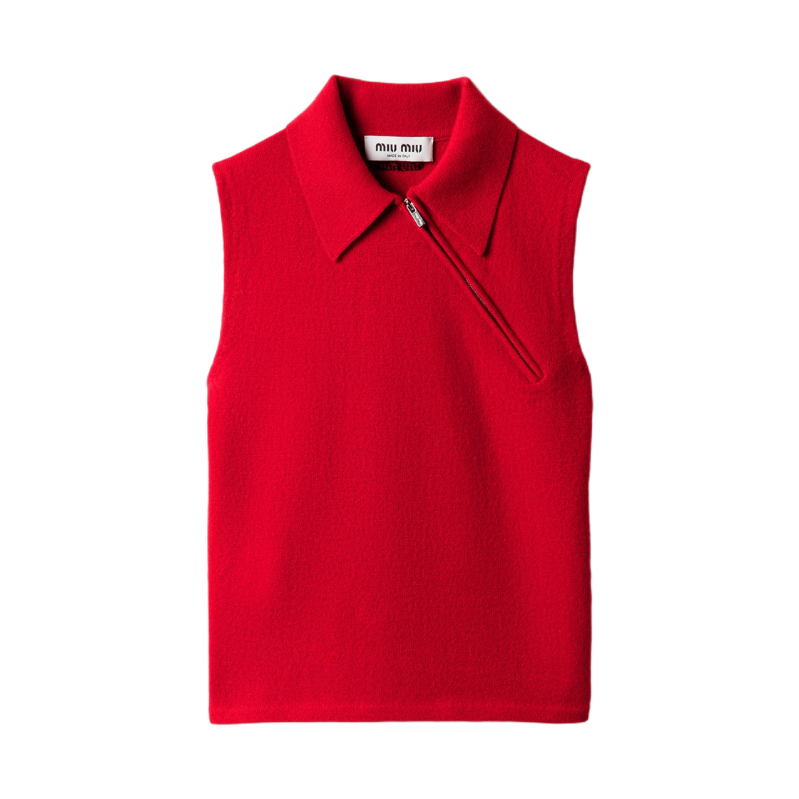 MML00D-18A9-F0011 (W) Miu Miu Sleeveless Cashmere Polo Shirt Red