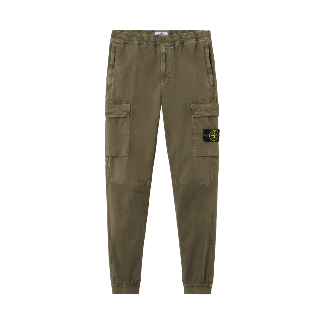 K2S1531000-33S00L1-V0154 Stone Island 3100033 Stretch Organic Broken Twill Cotton Old Effect Regular Tapered Fit Cargo Trousers with Elasticated Waistband Military Green - 25FW