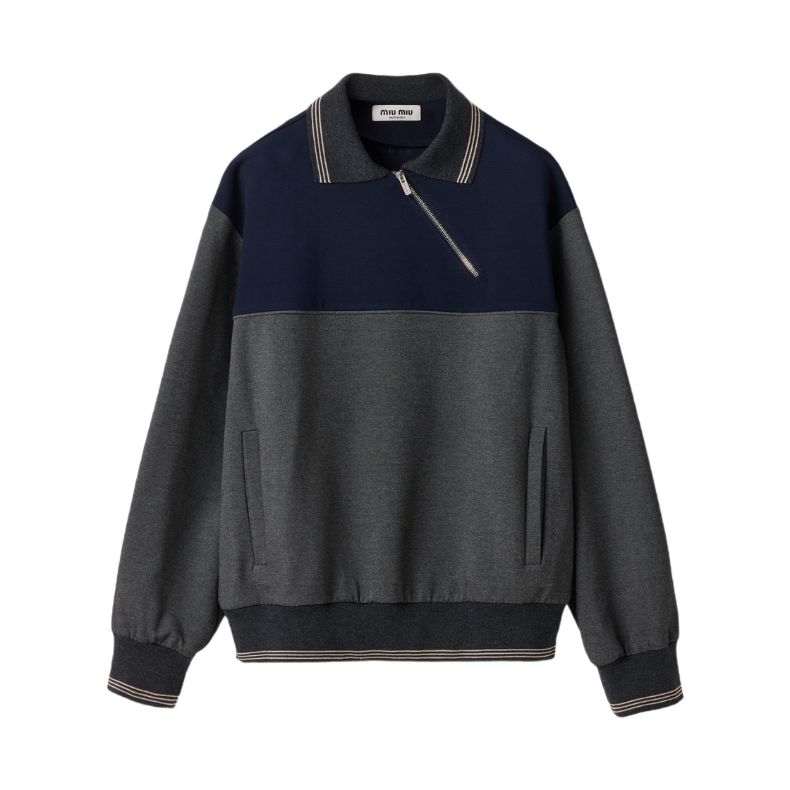 MJLA01-18FX-F0P8O (W) Miu Miu Zipper Sweatshirt Anthracite Gray Blue