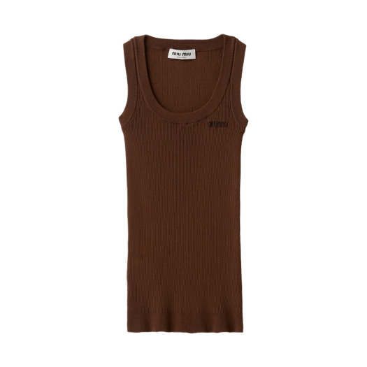 W) 미우 미우 가먼트 다이드 립드 니트 저지 탑 코코아 브라운