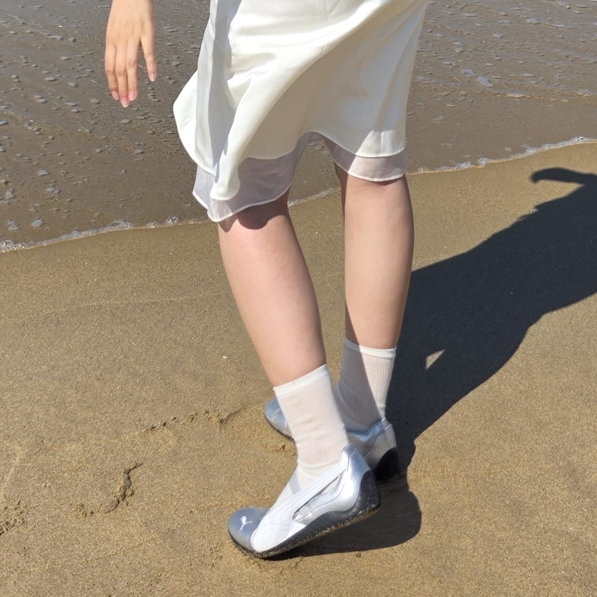 (W) Puma Speedcat Ballet Metallic Puma Silver Puma White 착용 스타일 - 2