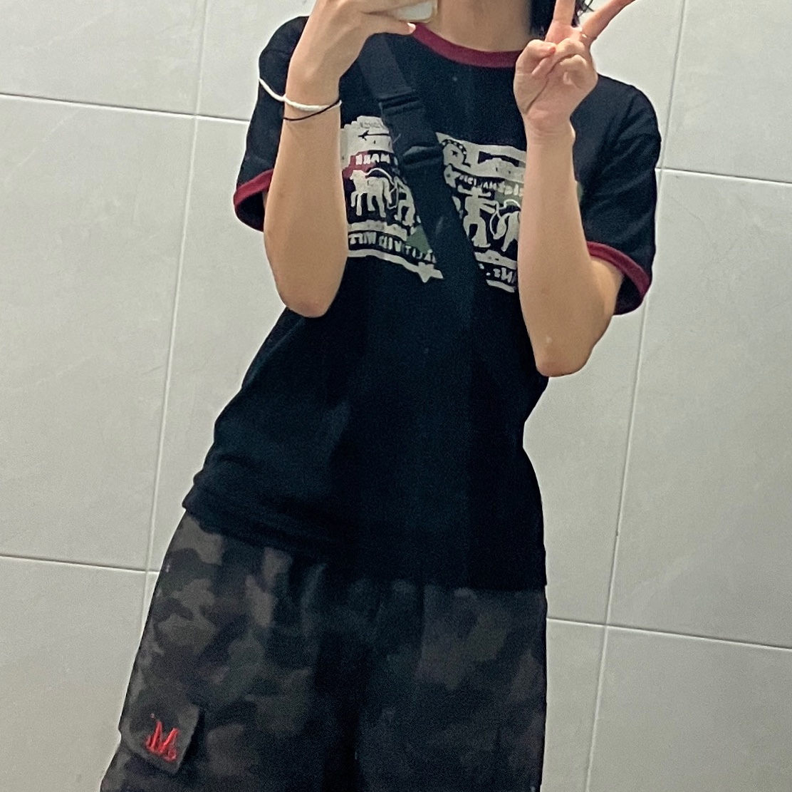 [KREAM 단독] Thevinylhouse Cowboy Pictogram Ringer Tee Black 착용 스타일 - 1