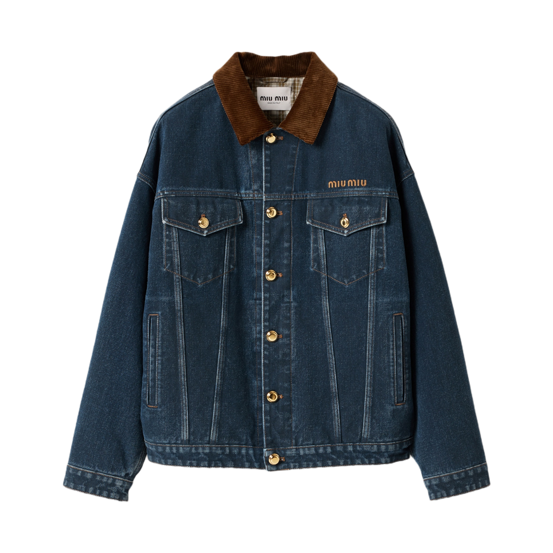 (W) 미우 미우 플록 데님 앤 벨벳 블루종 자켓 네이비((W) Miu Miu Flocked Denim And Velvet Blouson Jacket Navy)