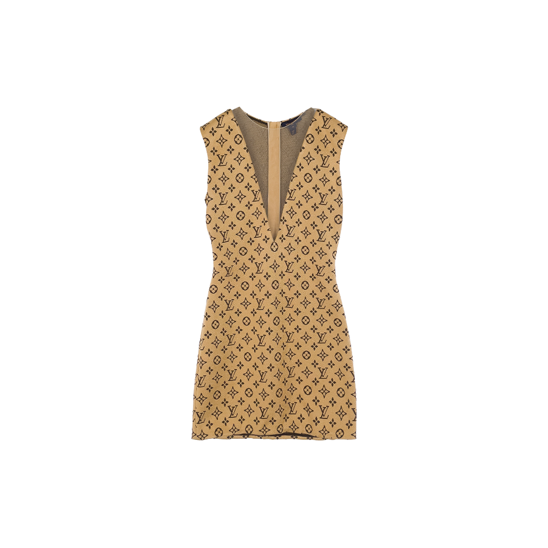 IT88FK6WN9I9 Louis Vuitton Tulle Insert Monogram Jacquard Dress 36 Beige Brown