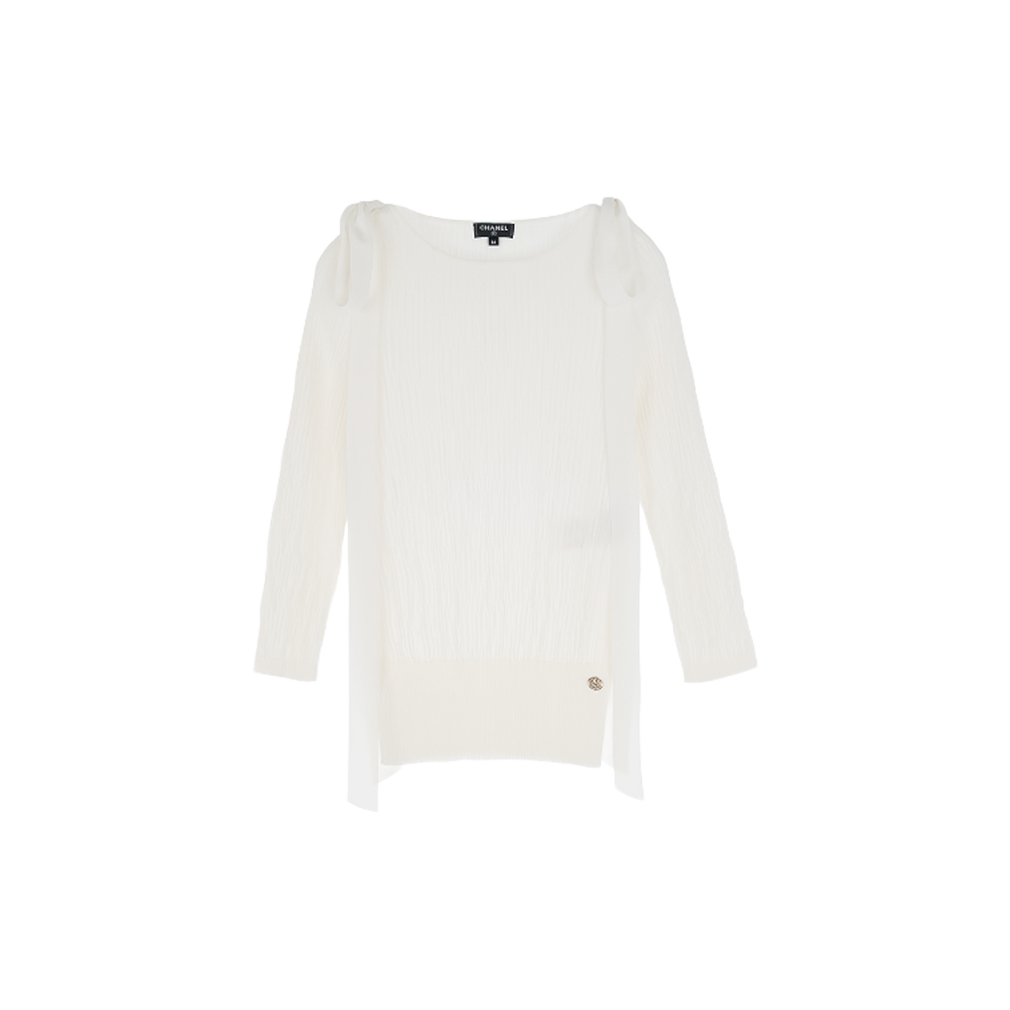 샤넬 18C 숄더 리본 리브드 풀오버 36 화이트(Chanel 18C Shoulder Ribbon Ribbed Pullover 36 White) - 1
