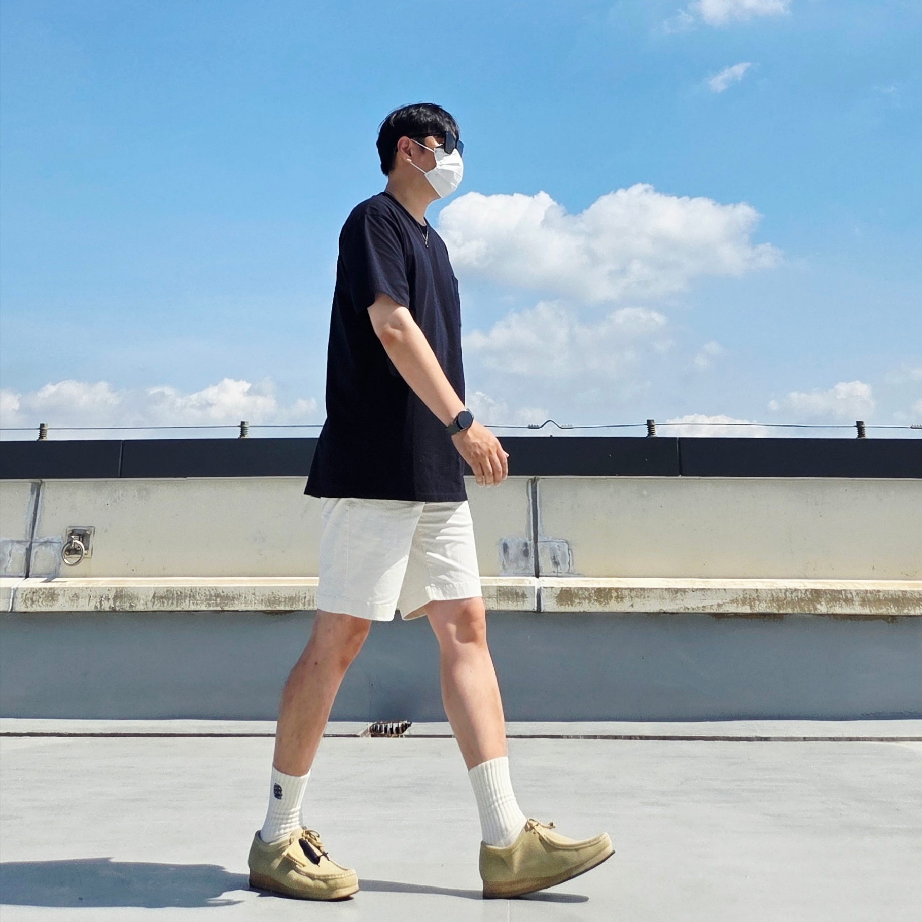 Clarks Wallabee Maple Suede, Anti Social Social Club Embroidery Logo Socks Ivory 착용 스타일 - 5
