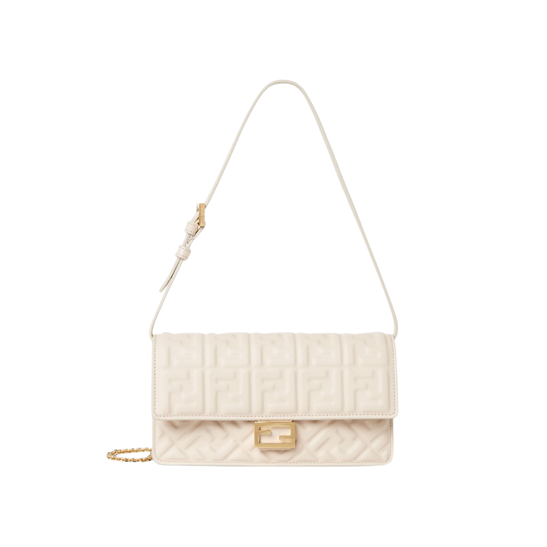 8M0498AAJDF0VWM Fendi FF Motif Chain Baguette Wallet White