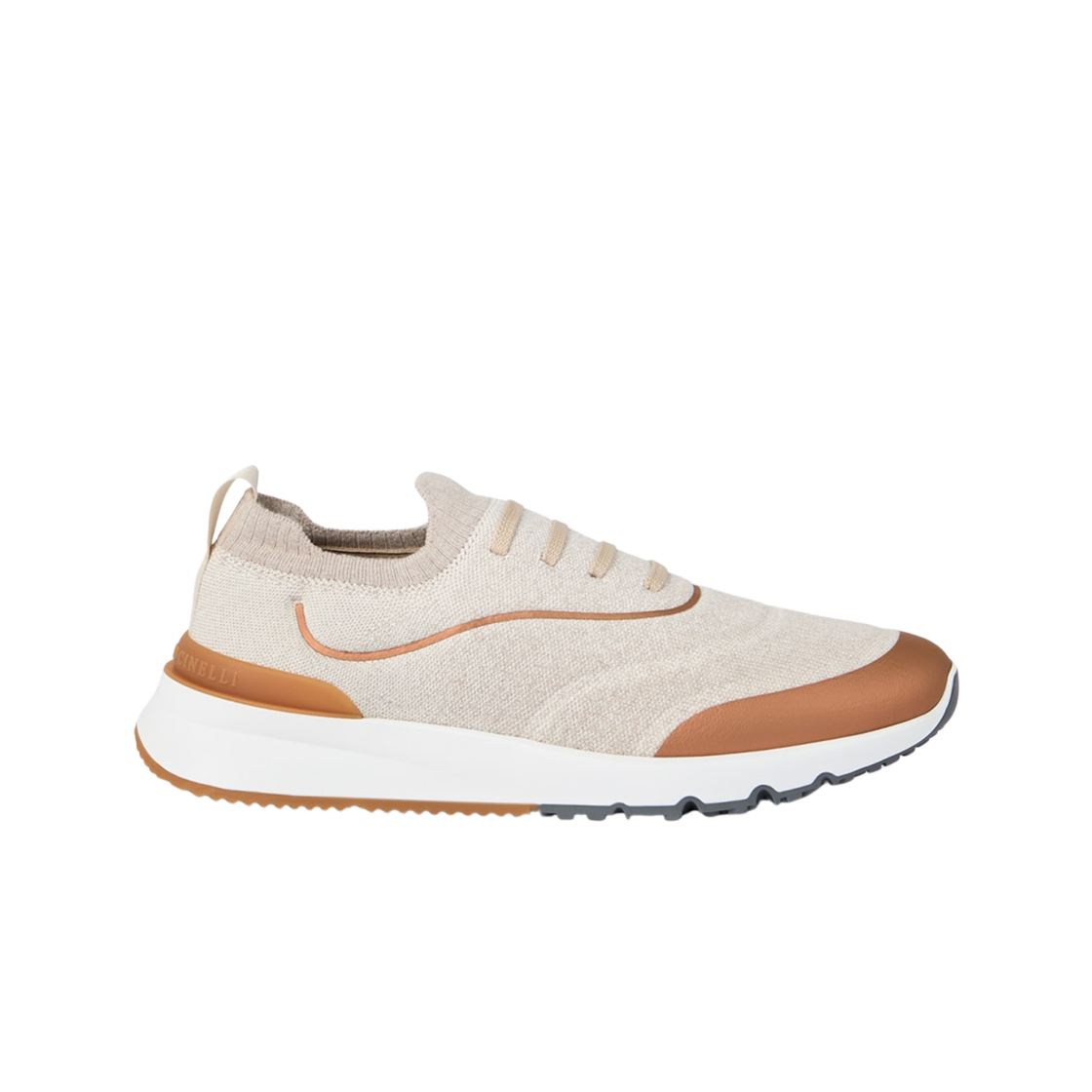 MZUEHRO342-CML37 Brunello Cucinelli Techno Cotton Knit Runners with Heat-Bonded Detail Ecru