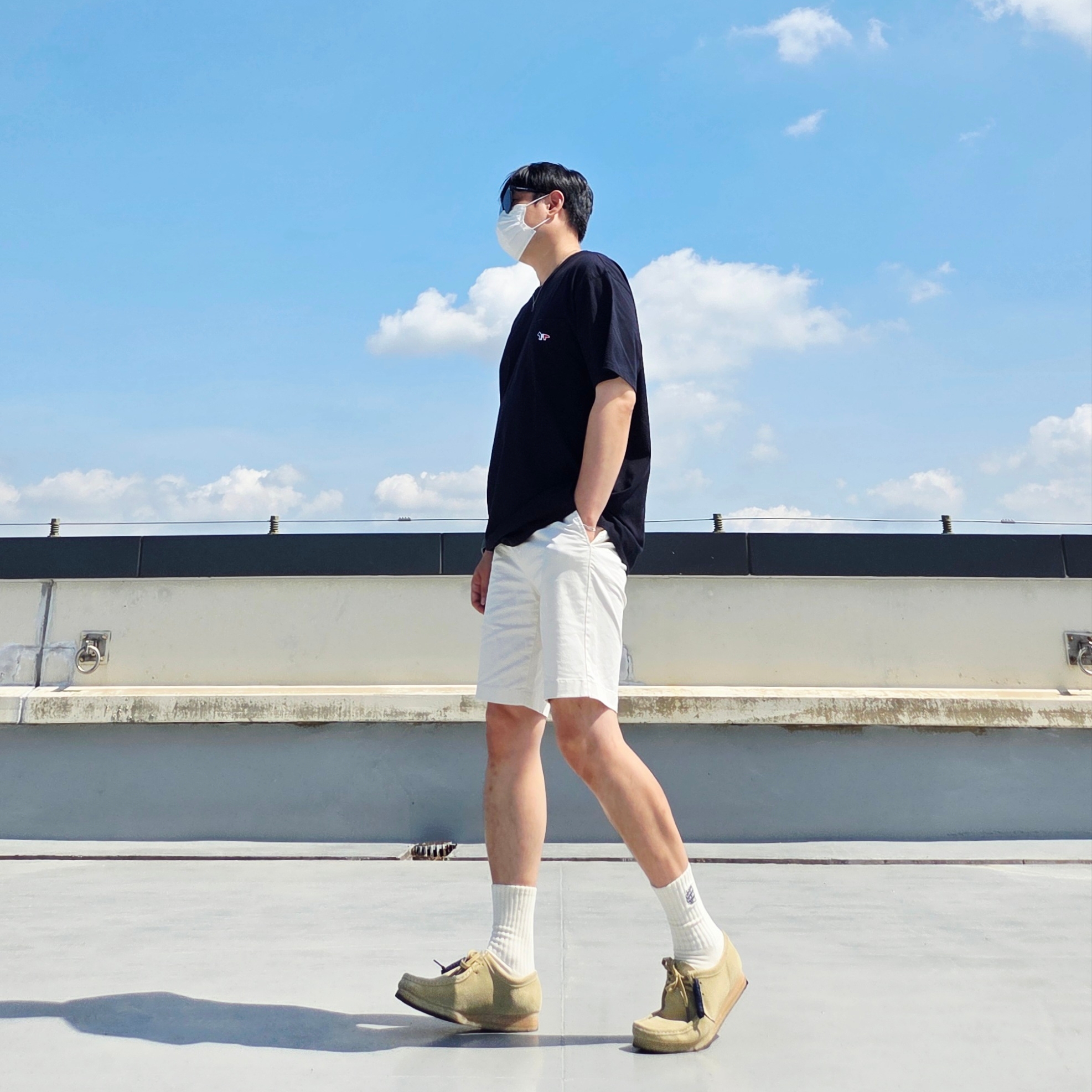 Clarks Wallabee Maple Suede, Anti Social Social Club Embroidery Logo Socks Ivory 착용 스타일 - 2