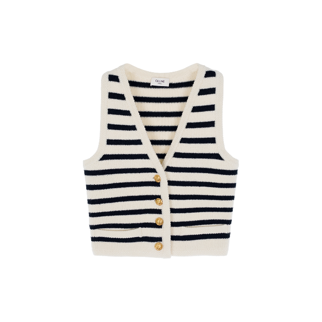 셀린느 마리니에르 질레 스트라이프 울 베스트 XS 크림/블랙(Celine Mariniere Gilet Stripe Wool Vest XS Cream Black)