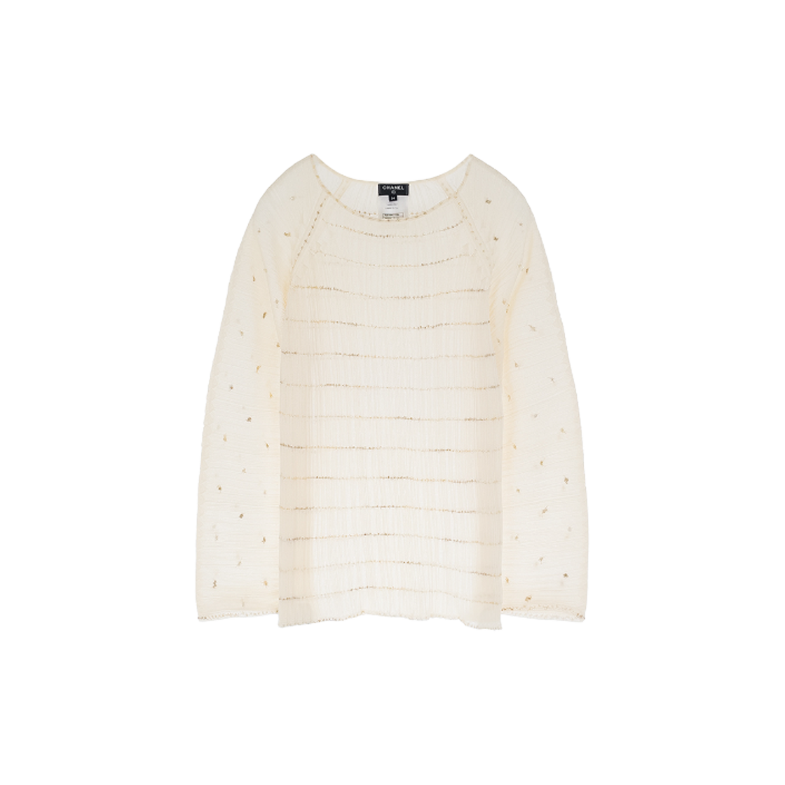 샤넬 18C 시어 스트라이프 풀오버 36 에크루/골드베이지(Chanel 18C Sheer Stripe Pullover 36 Ecru Gold Beige) - 1
