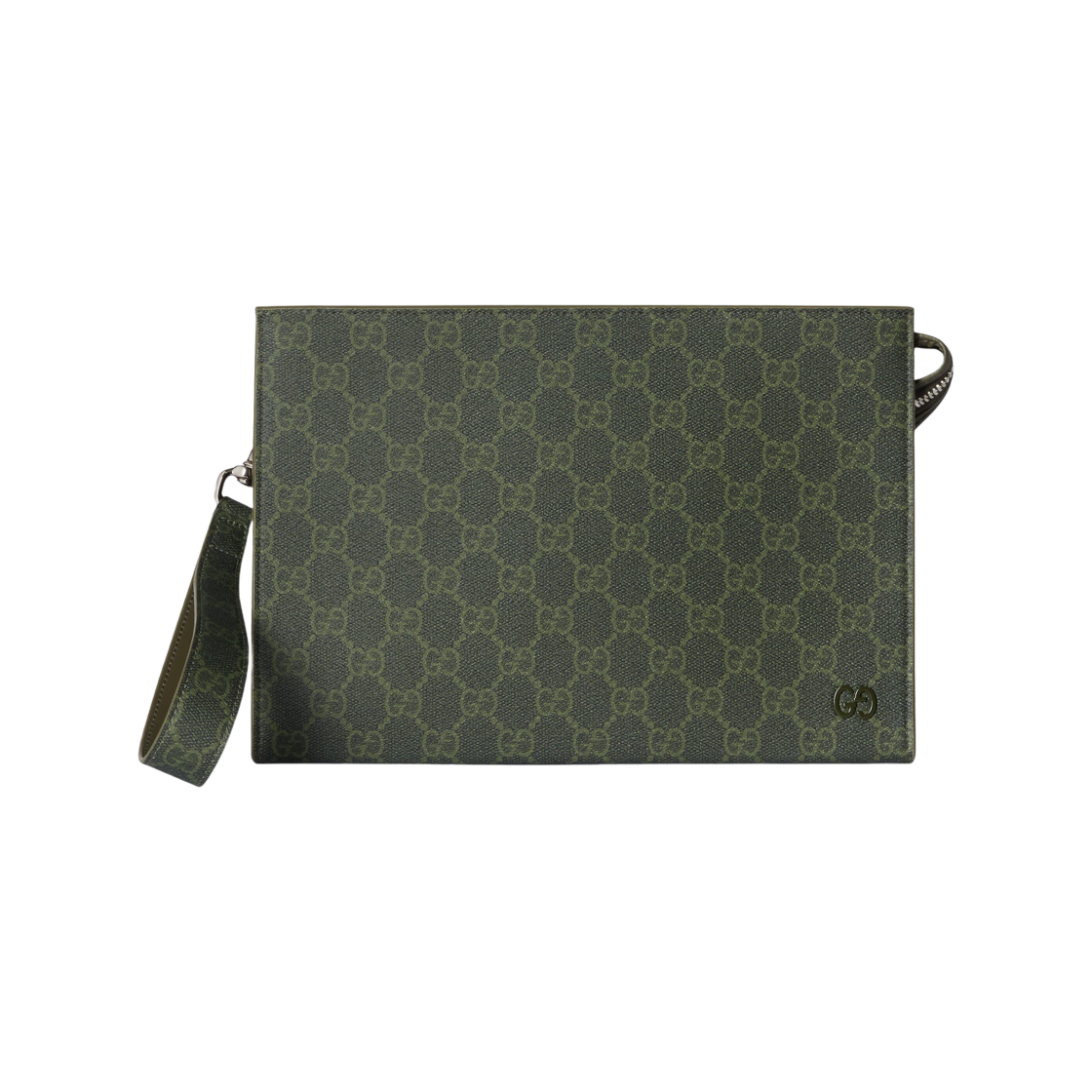 768255-FAFBE-8491 Gucci GG Monogram Small Pouch Forest Green