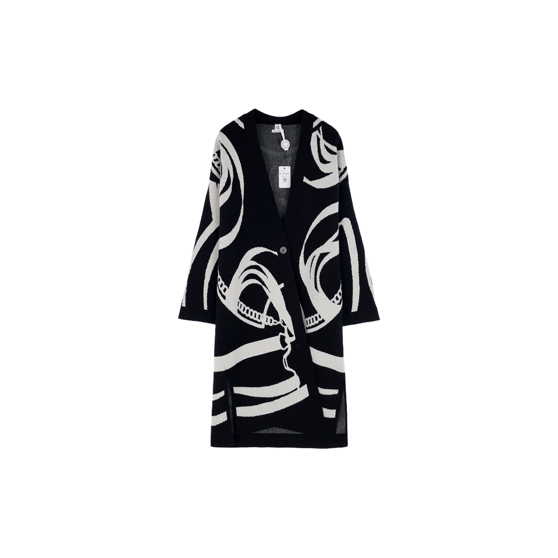 IT7CASMLWGLC Hermes Intarsia Cashmere Long Cardigan 34 Black