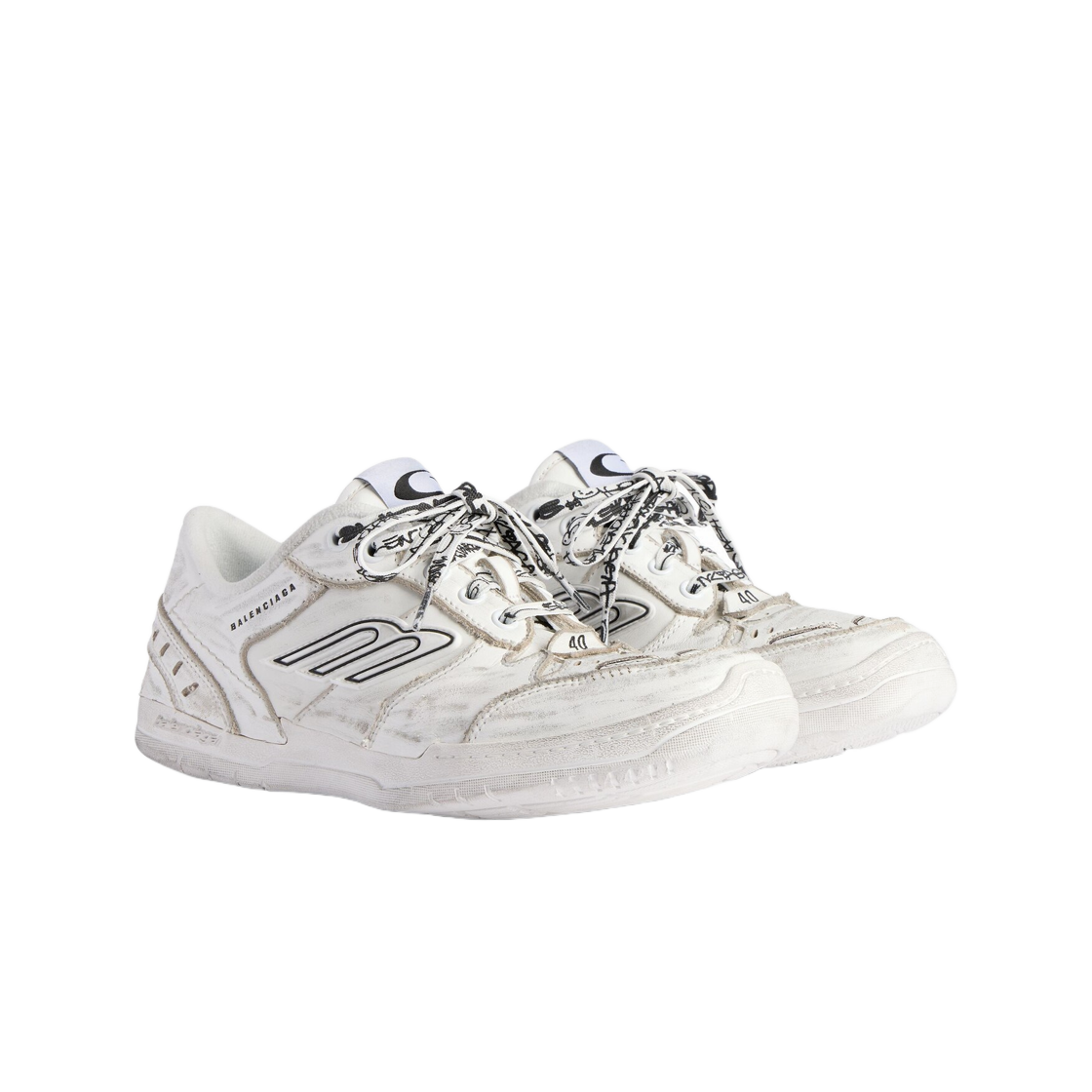 (W) 발렌시아가 햄튼스 미디움 원 아웃 스니커즈 화이트((W) Balenciaga Hamptons Medium Worn Out Sneaker In White) - 2