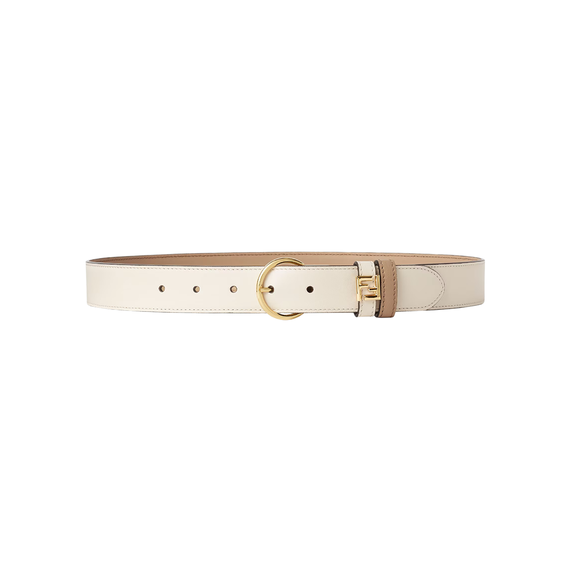 8C0753AAIWF1U35 (W) Fendi FF Leather Reversible Belt White Cappuccino