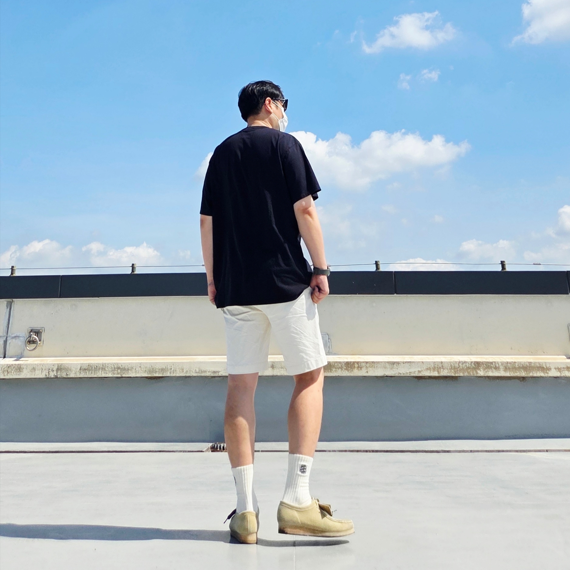 Clarks Wallabee Maple Suede, Anti Social Social Club Embroidery Logo Socks Ivory 착용 스타일 - 4