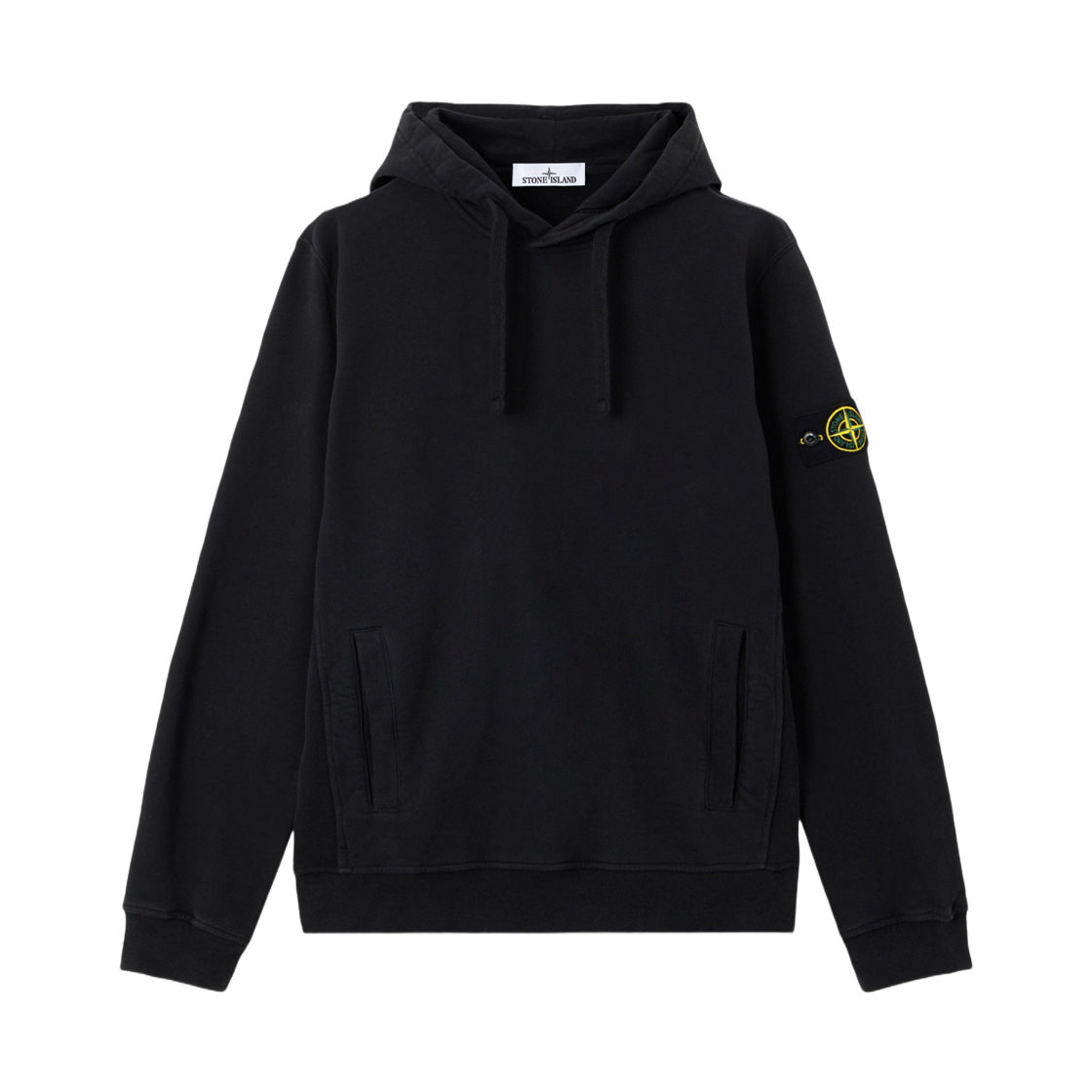 스톤 아일랜드 6100029 브러쉬드 오가닉 코튼 플리스 레귤러 핏 후드 스웨트셔츠 파우치 포켓 블랙 - 25FW(Stone Island 6100029 Brushed Organic Cotton Fleece Regular Fit Hooded Sweatshirt with Pouch Pocket Black - 25FW)