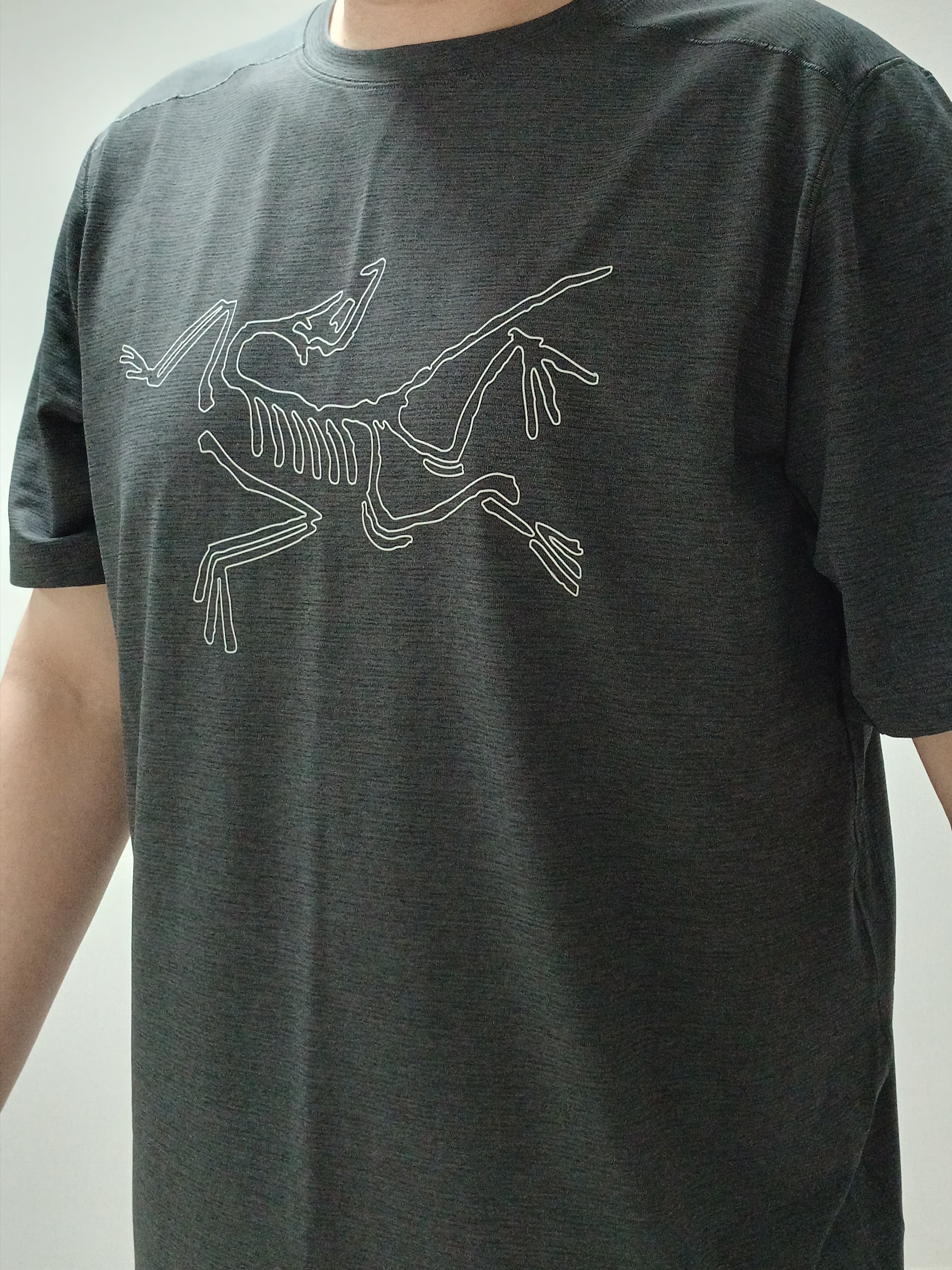 Arc'teryx Cormac Logo SS T-Shirt Black Heather, Lululemon Pace Breaker Linerless Shorts 5 Inch Black 착용 스타일 - 2