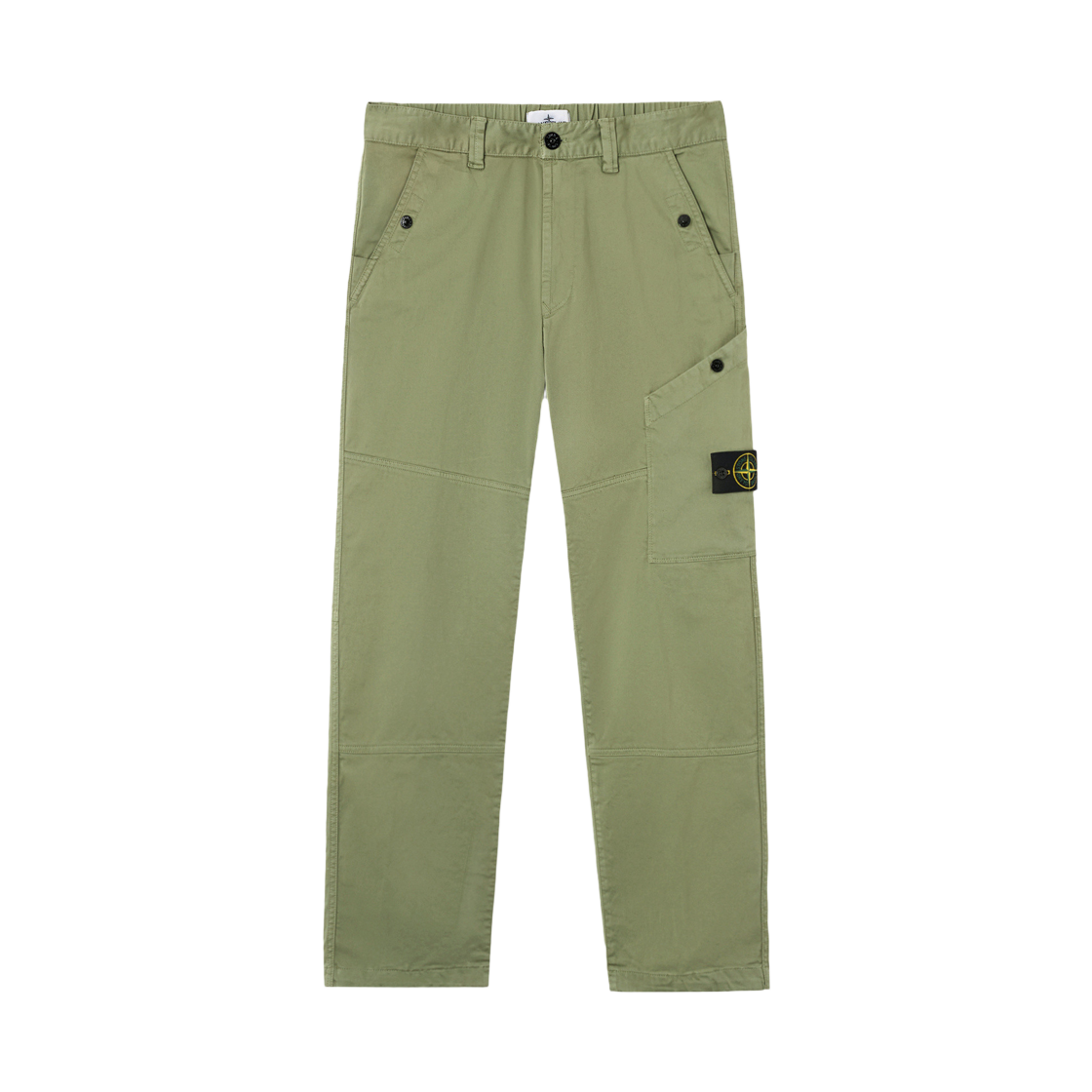 K2S1531000-10S0012-V0055 Stone Island 3100010 Stretch Organic Cotton Satin Regular Fit Trousers with Pockets and Drawstring Cuffs Sage Green - 25FW