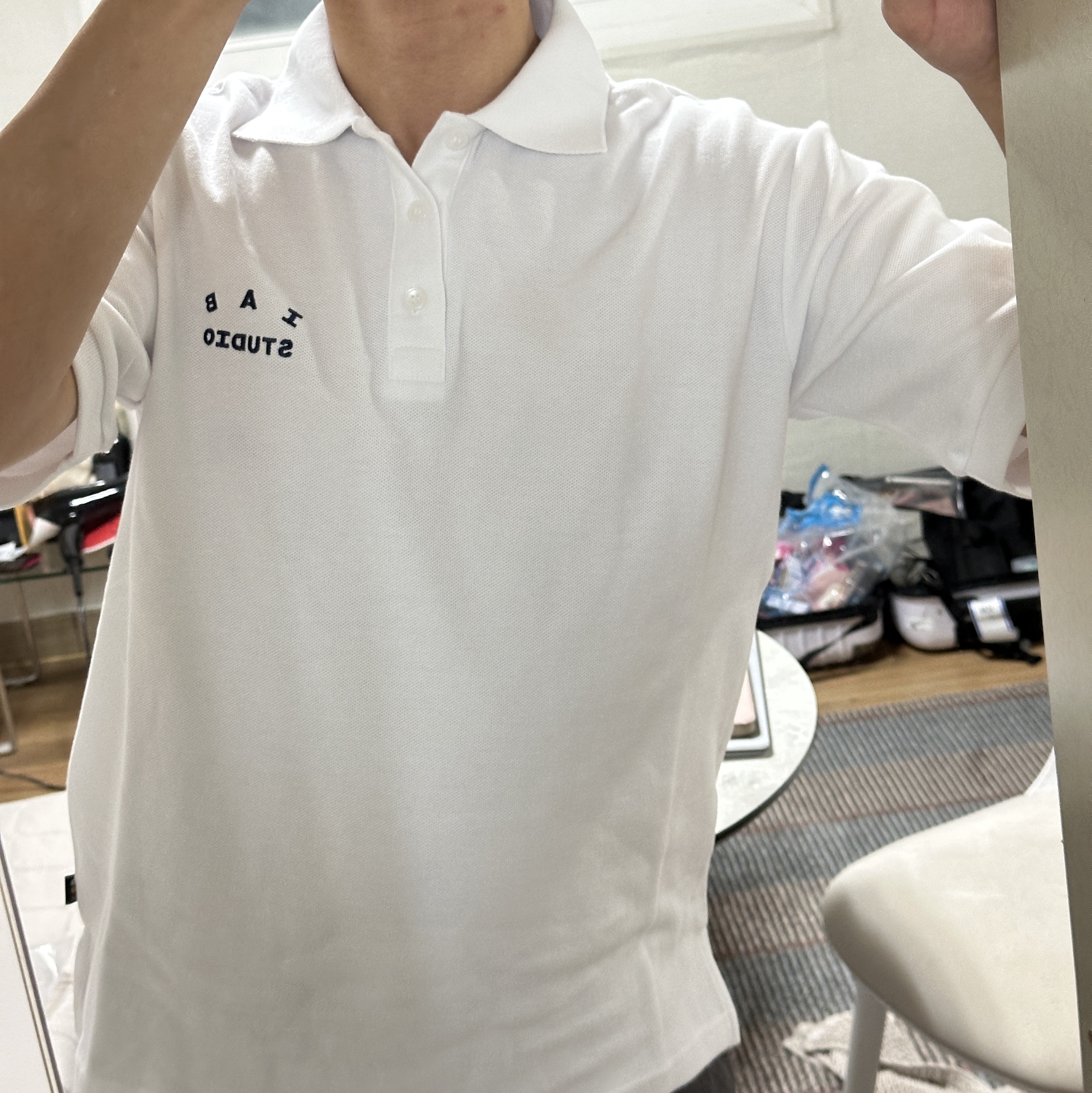 IAB Studio Pique T-Shirt White Navy 착용 스타일