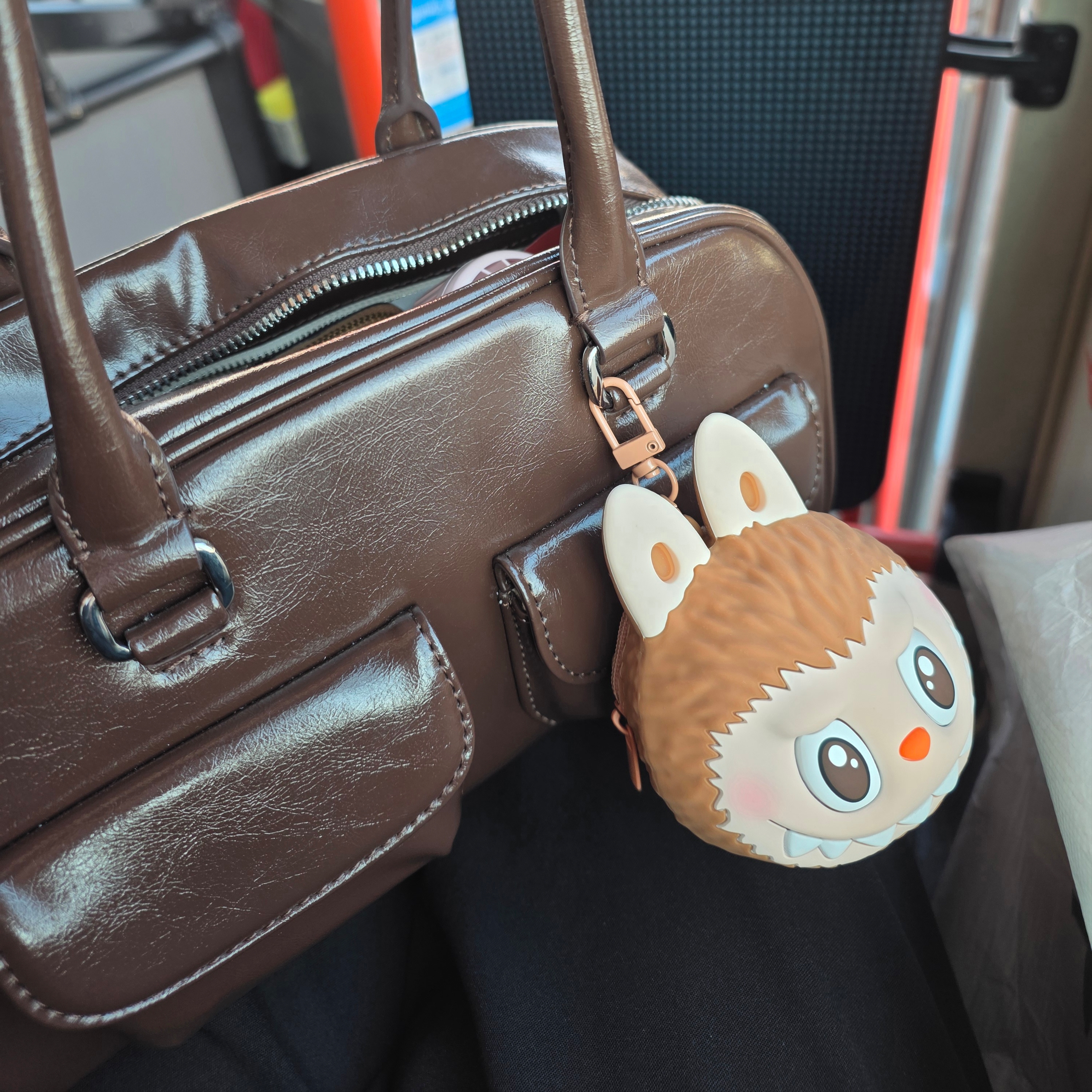 Pop Mart Labubu Original Silicone Earphone Bag Brown 착용 스타일