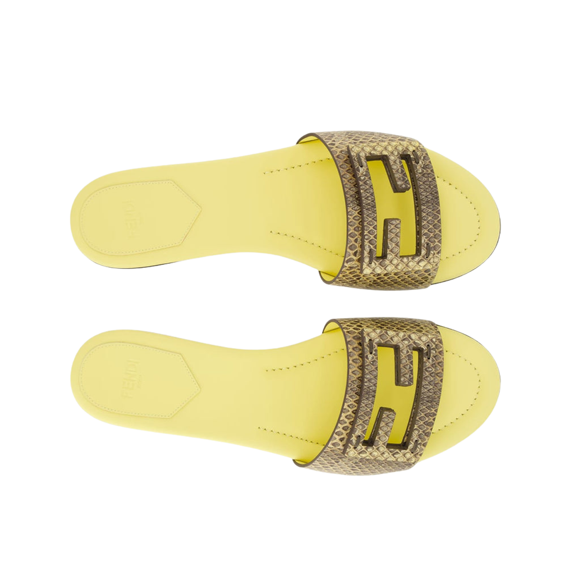 (W) 펜디 바게트 레더 슬라이드 페일 옐로우((W) Fendi Baguette Leather Slides Pale Yellow) - 2
