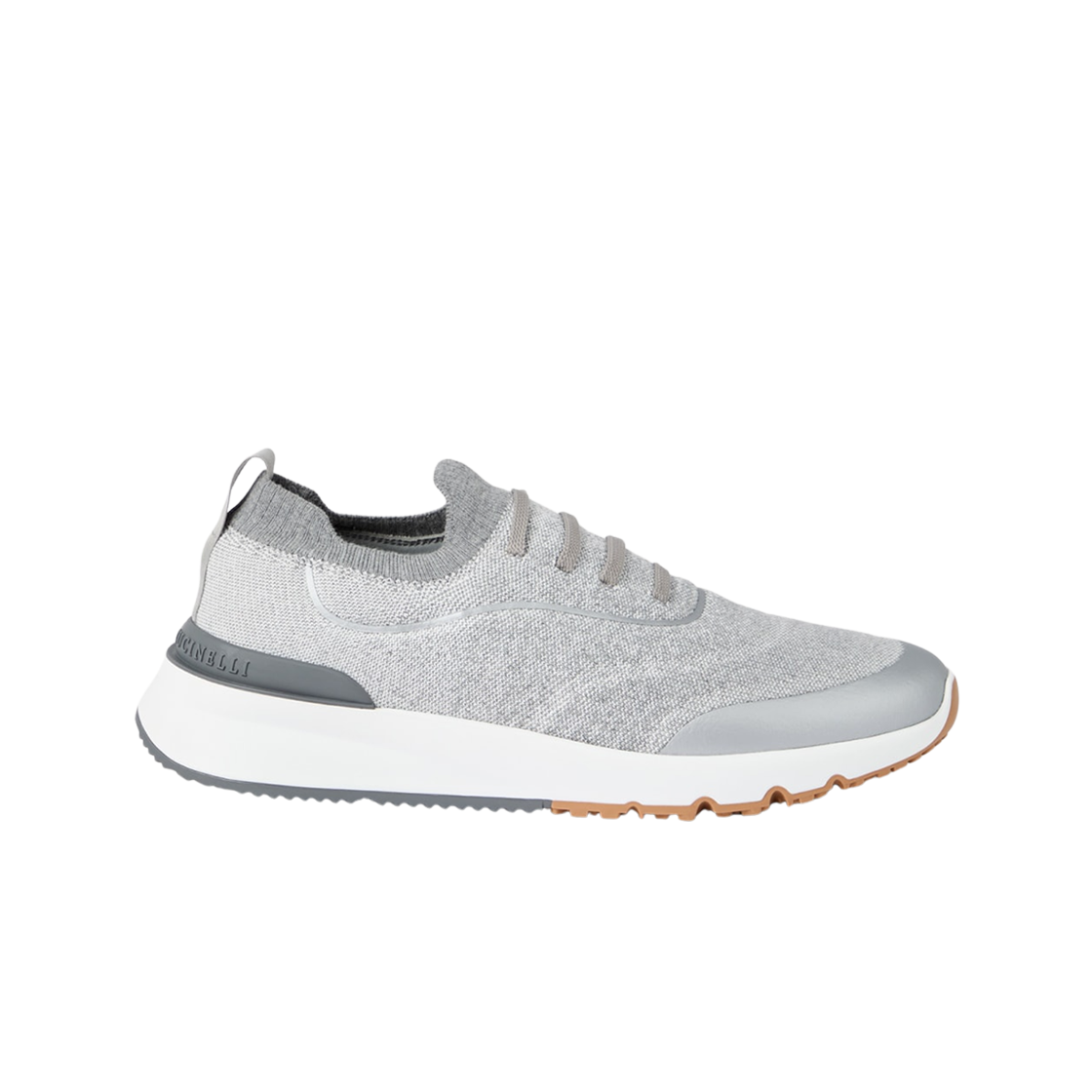 MZUEHRO342-CRG32 Brunello Cucinelli Techno Cotton Knit Runners with Heat-Bonded Detail Light Grey