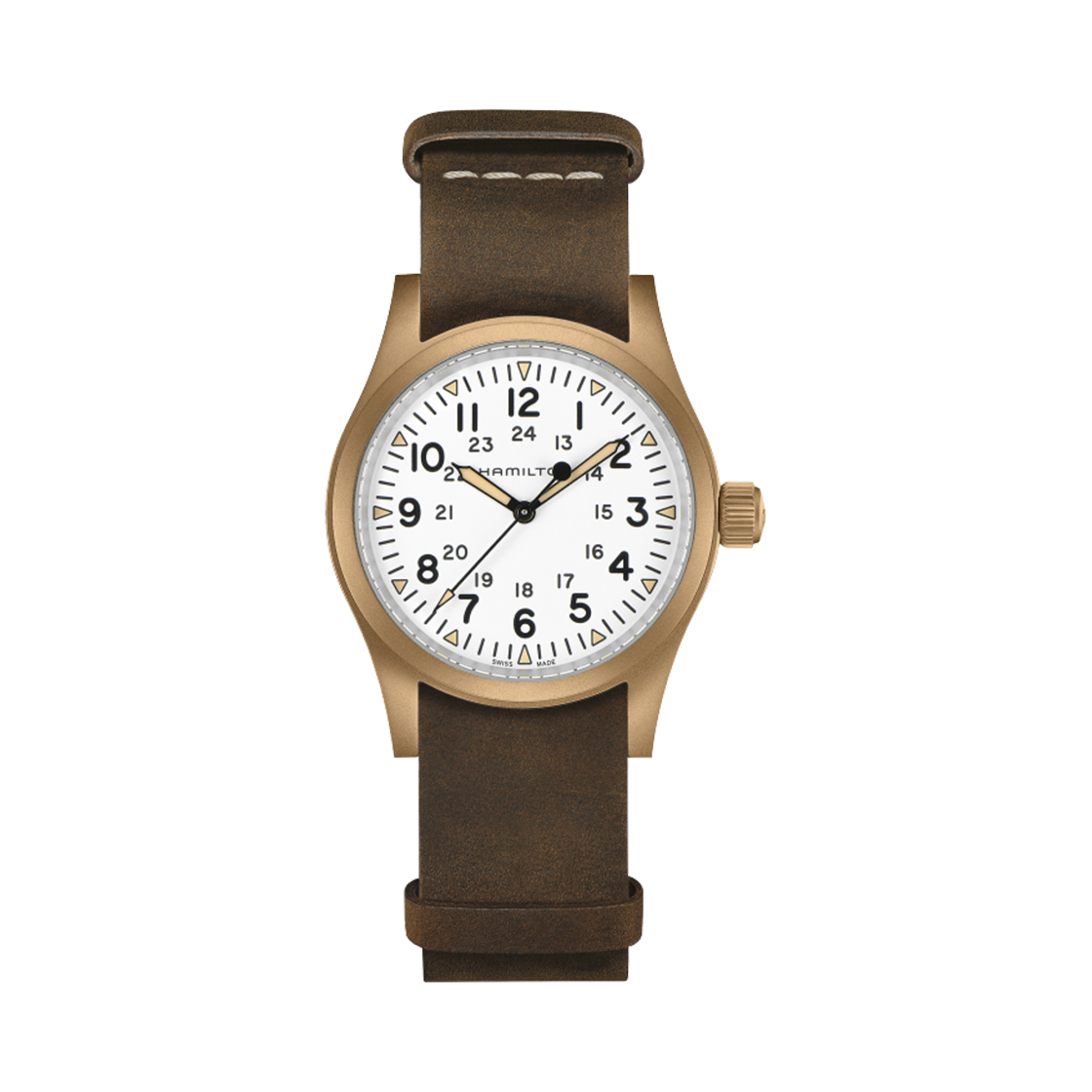 H69459510 Hamilton Khaki Field Mechanical Bronze Titanium 38mm Cow Leather White