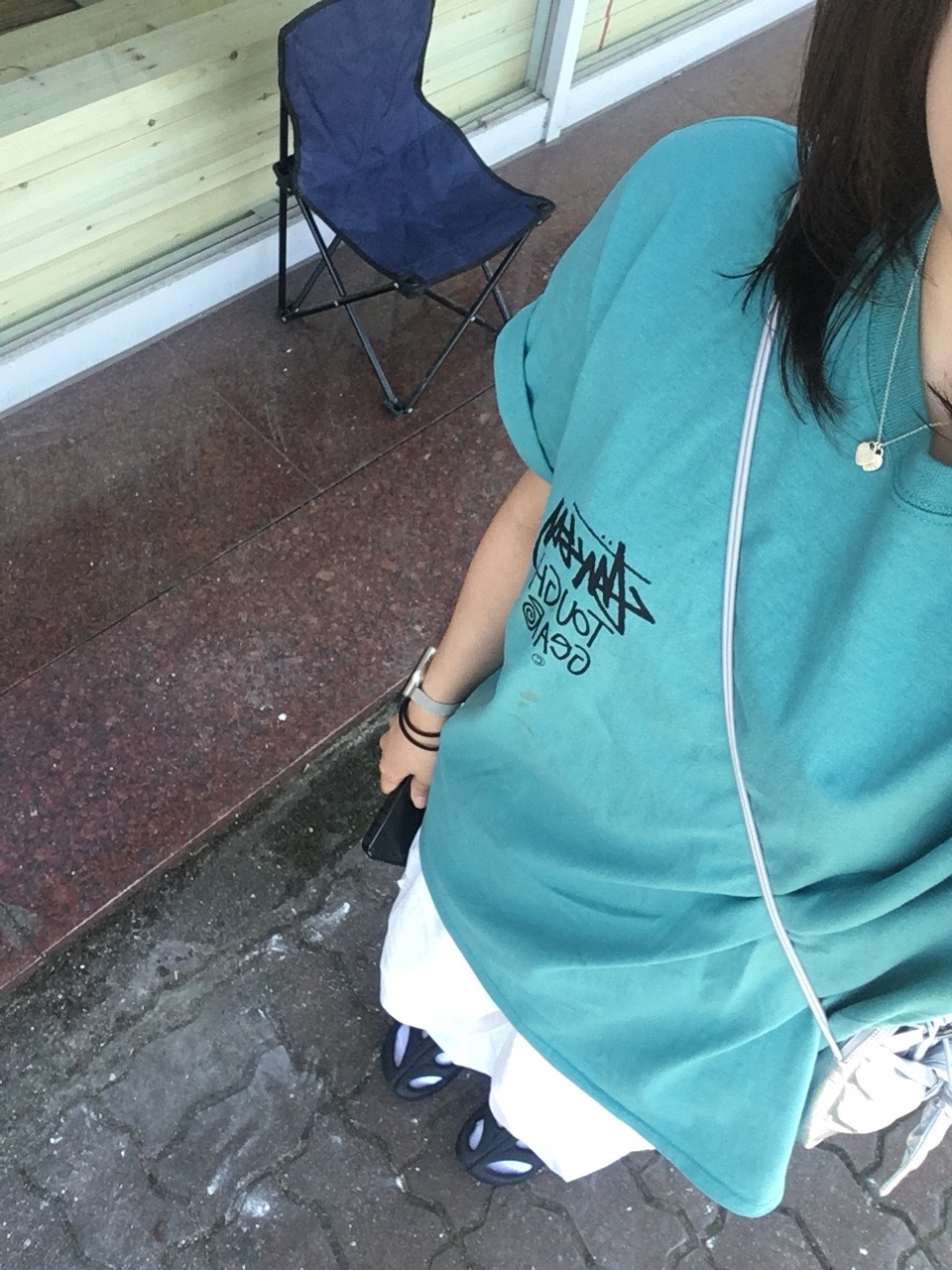 Stussy Tough Gear T-Shirt Ocean 착용 스타일